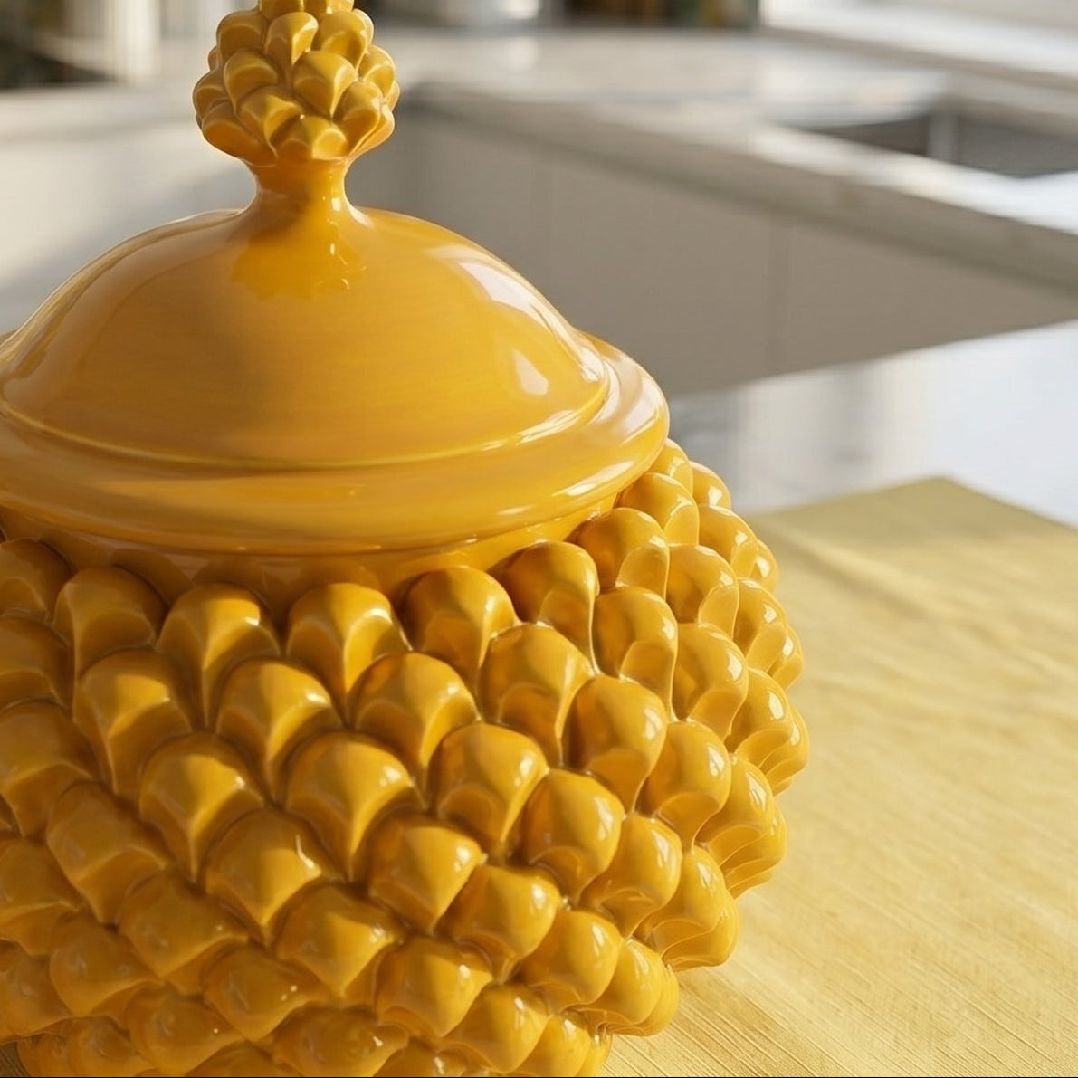 Sicilian Pine Cone Cookie Jar Ø 20 cm / Ø 7.9", Mustard – Sicilian tradition from Caltagirone