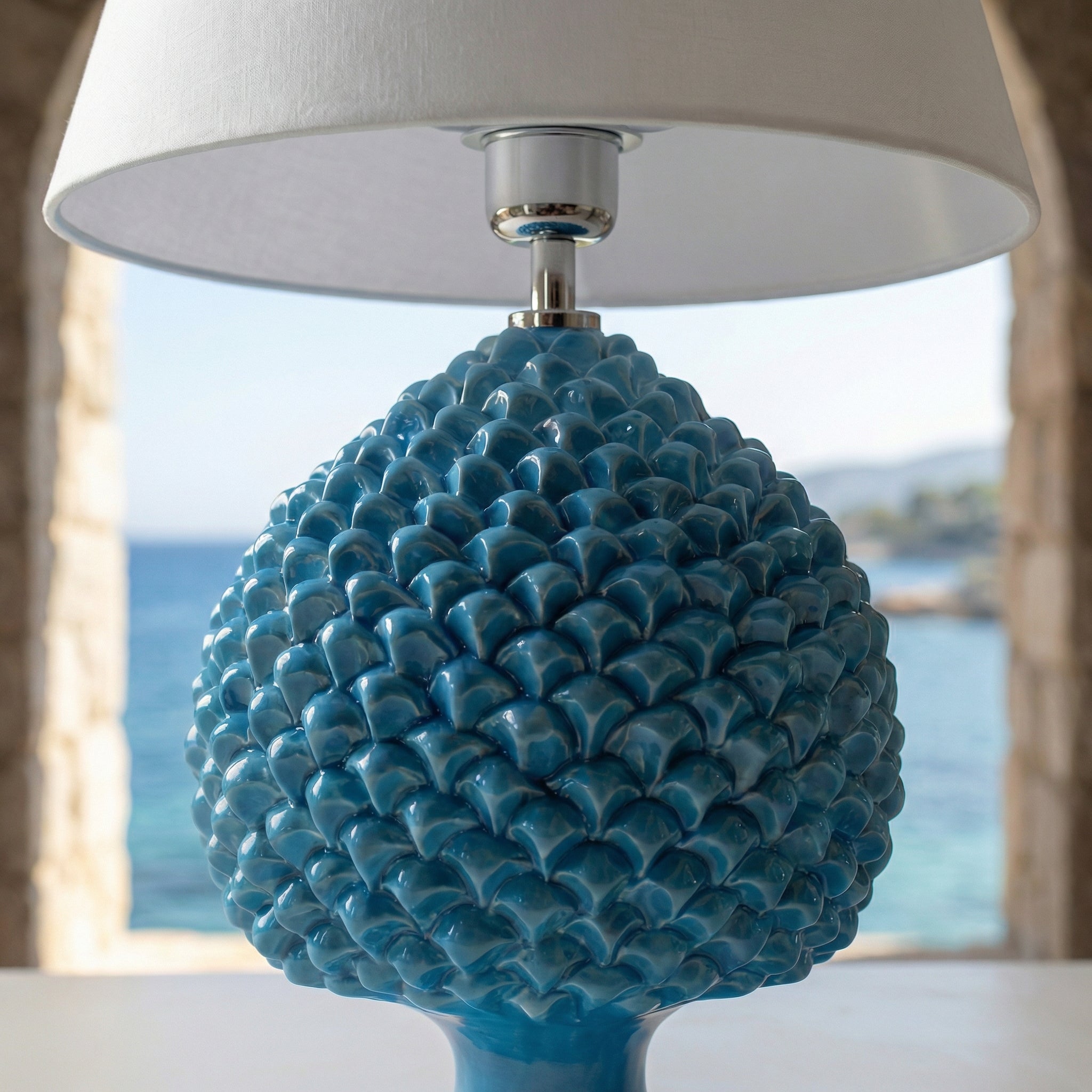Lume a Pigna Artigianale Turchese in Ceramica di Caltagirone