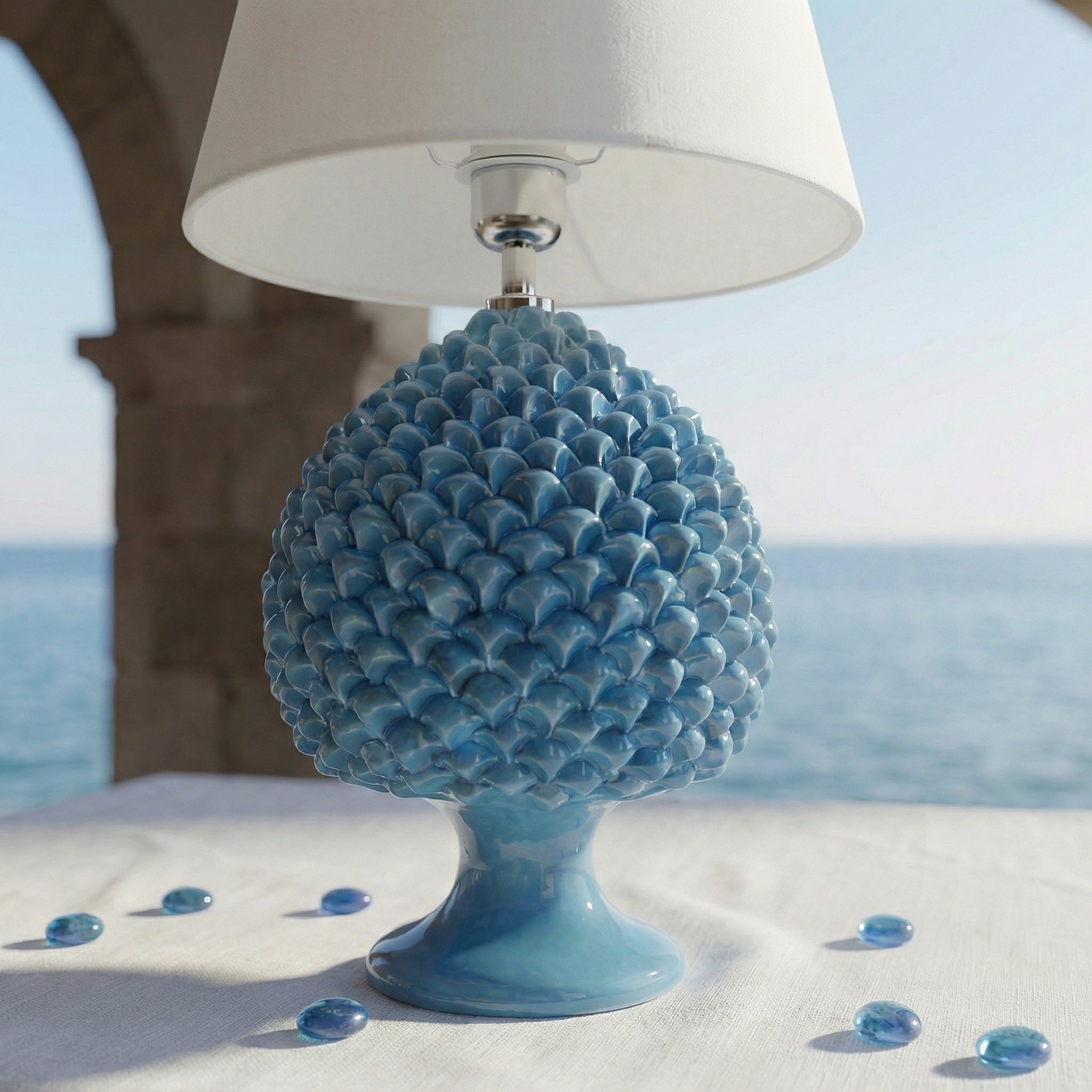 Lume a Pigna Artigianale Turchese in Ceramica di Caltagirone