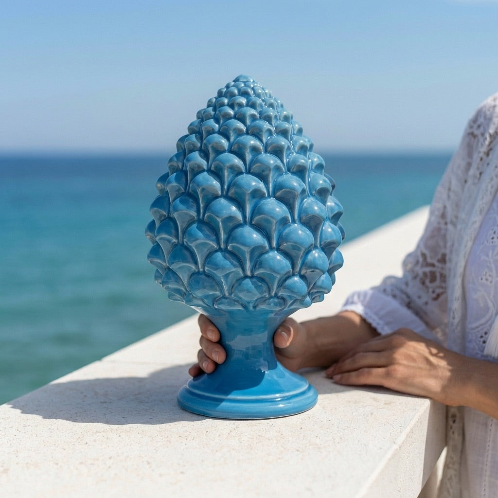 Caltagirone handmade pinecone modeled by hand height 15/35 Green