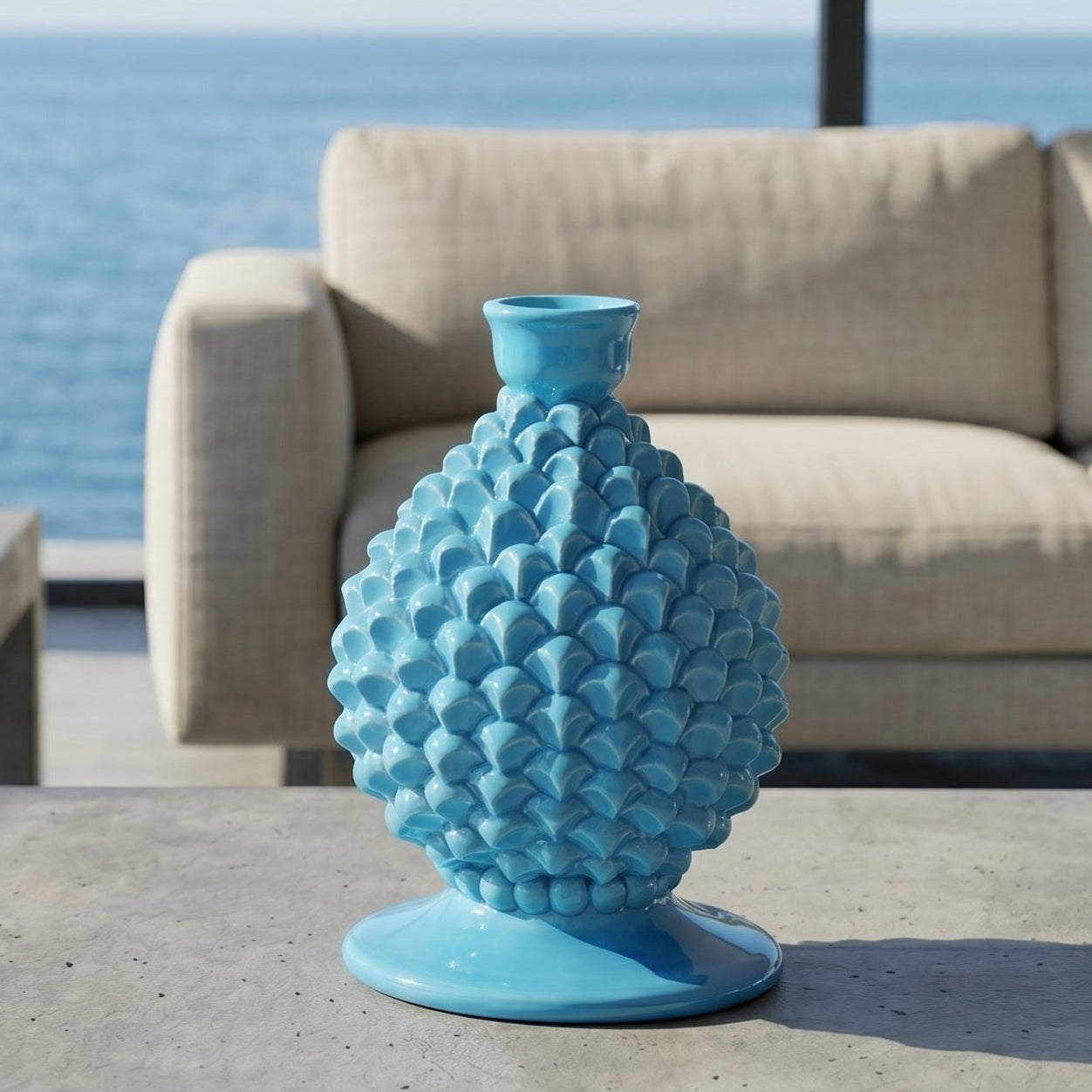 Pomme de Pin de Caltagirone H 18 cm - Turquoise | Bomboniera | Ceramique Caltagirone - Pomme de Pin Sicilienne