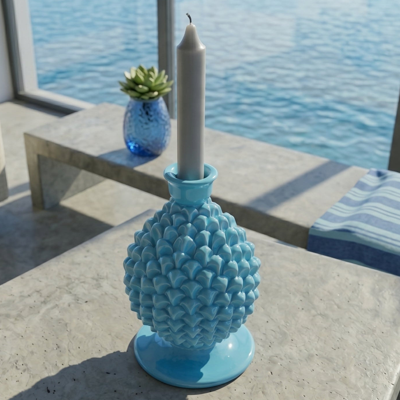 Pomme de Pin de Caltagirone H 18 cm - Turquoise | Bomboniera | Ceramique Caltagirone - Pomme de Pin Sicilienne
