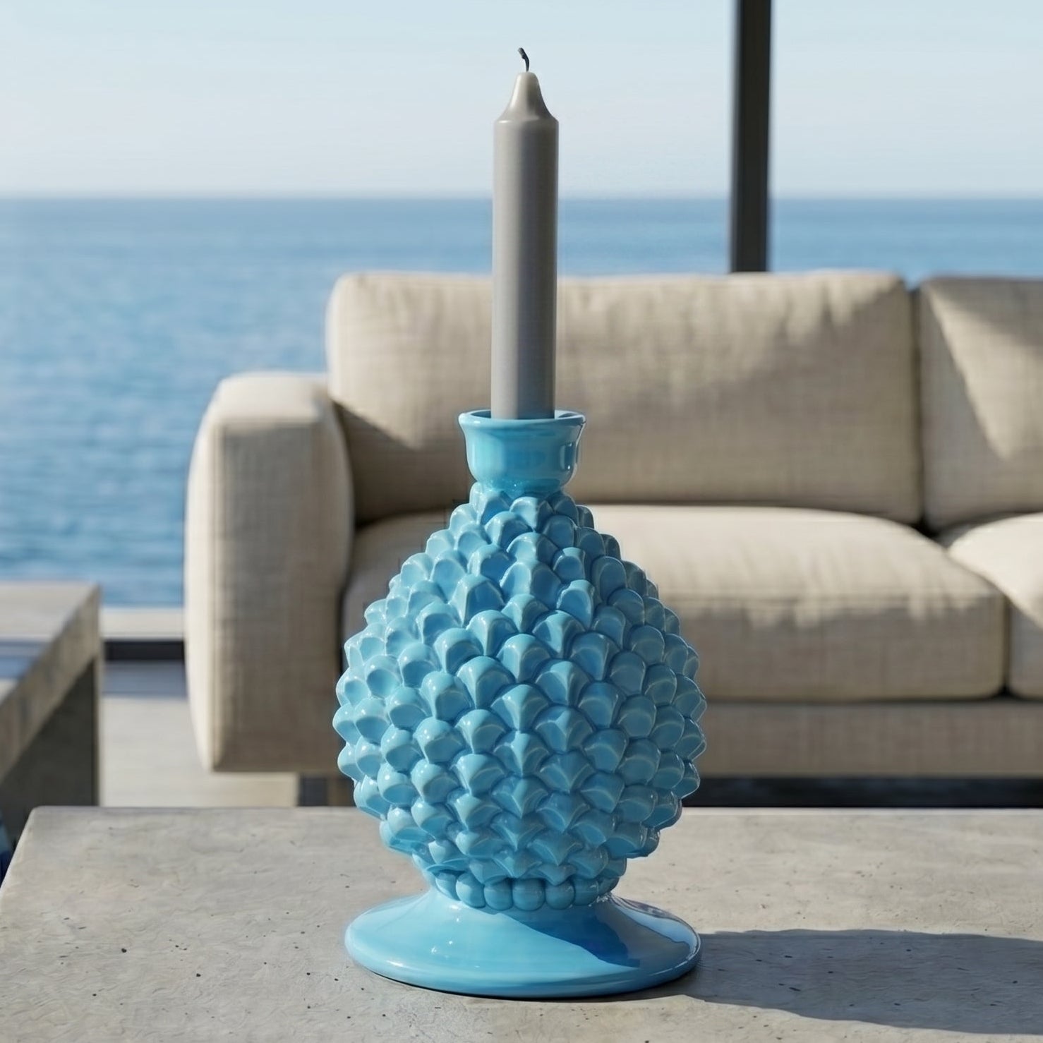 Pomme de Pin de Caltagirone H 18 cm - Turquoise | Bomboniera | Ceramique Caltagirone - Pomme de Pin Sicilienne