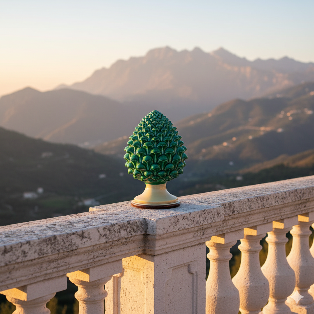 Caltagirone handmade pinecone modeled by hand height 15/35 Green and Orange