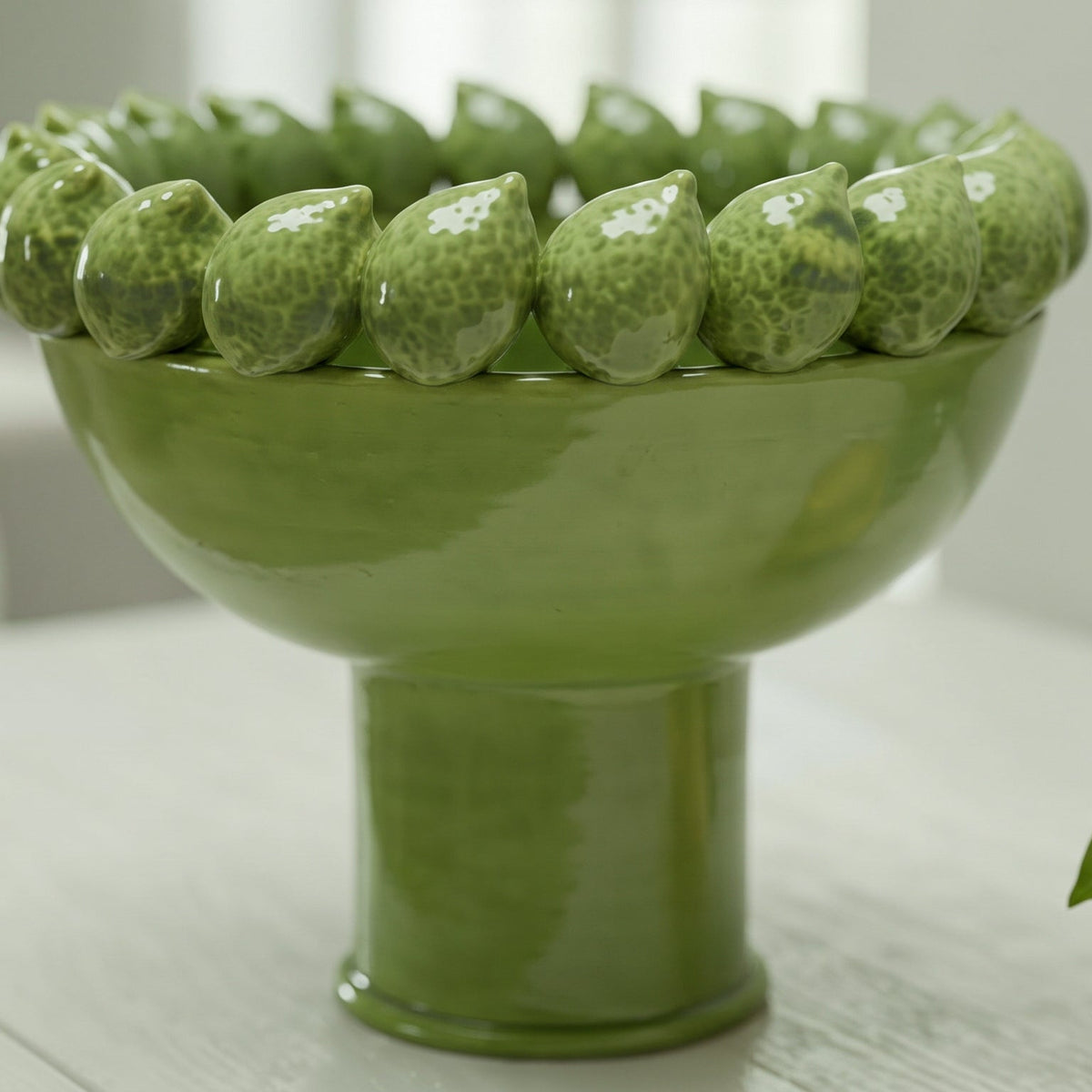 Alzata con Limoni Siciliani - Verde foglia, Stile Moderno | Ceramica Caltagirone