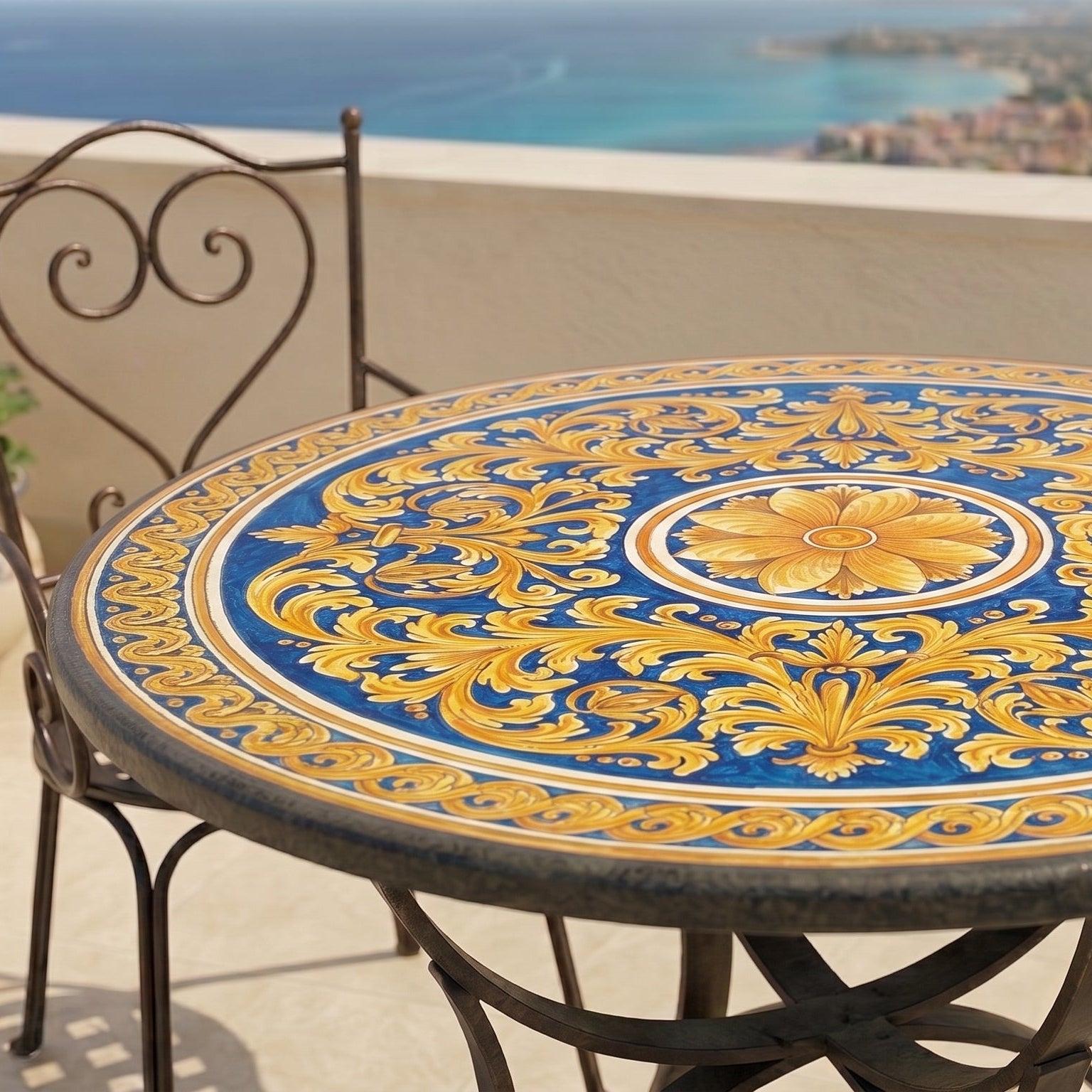 Lavastein-Tisch Sizilien, Blauer Grund – Italienische Keramik aus Caltagirone, Sizilien