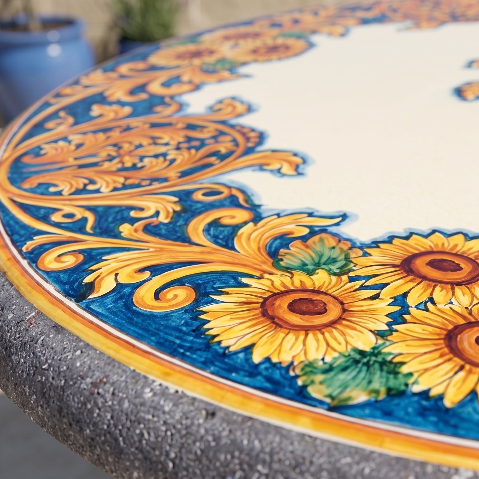 Sicilian Lava Stone Table – Italian ceramic from Caltagirone, Sicily