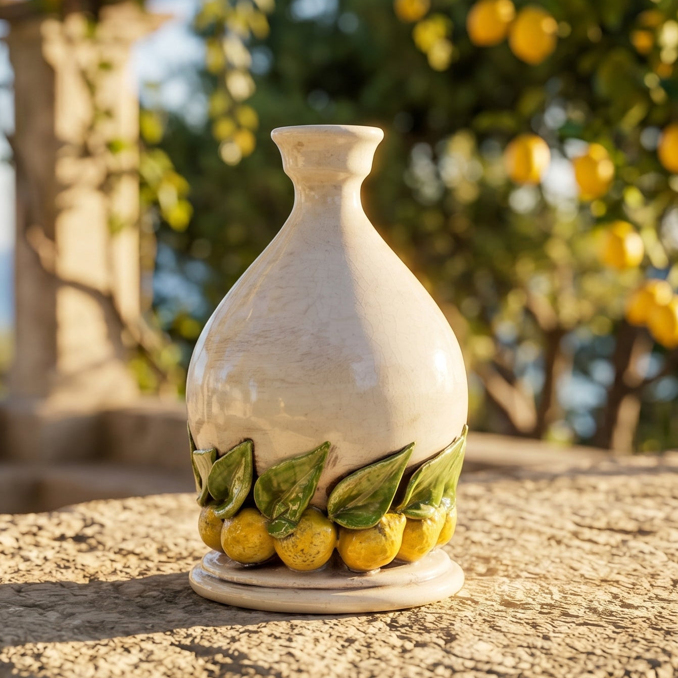 Portacandela in Ceramica di Caltagirone h 18 cm — Limoni di Sicilia, Madreperla Colorato | Bomboniera