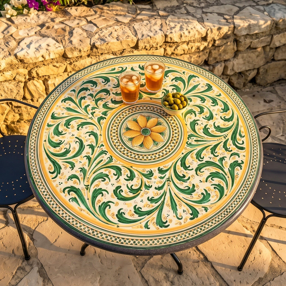Table Ceramique de Caltagirone - Vert et Orange | Ceramique Caltagirone - artisanat sicilien