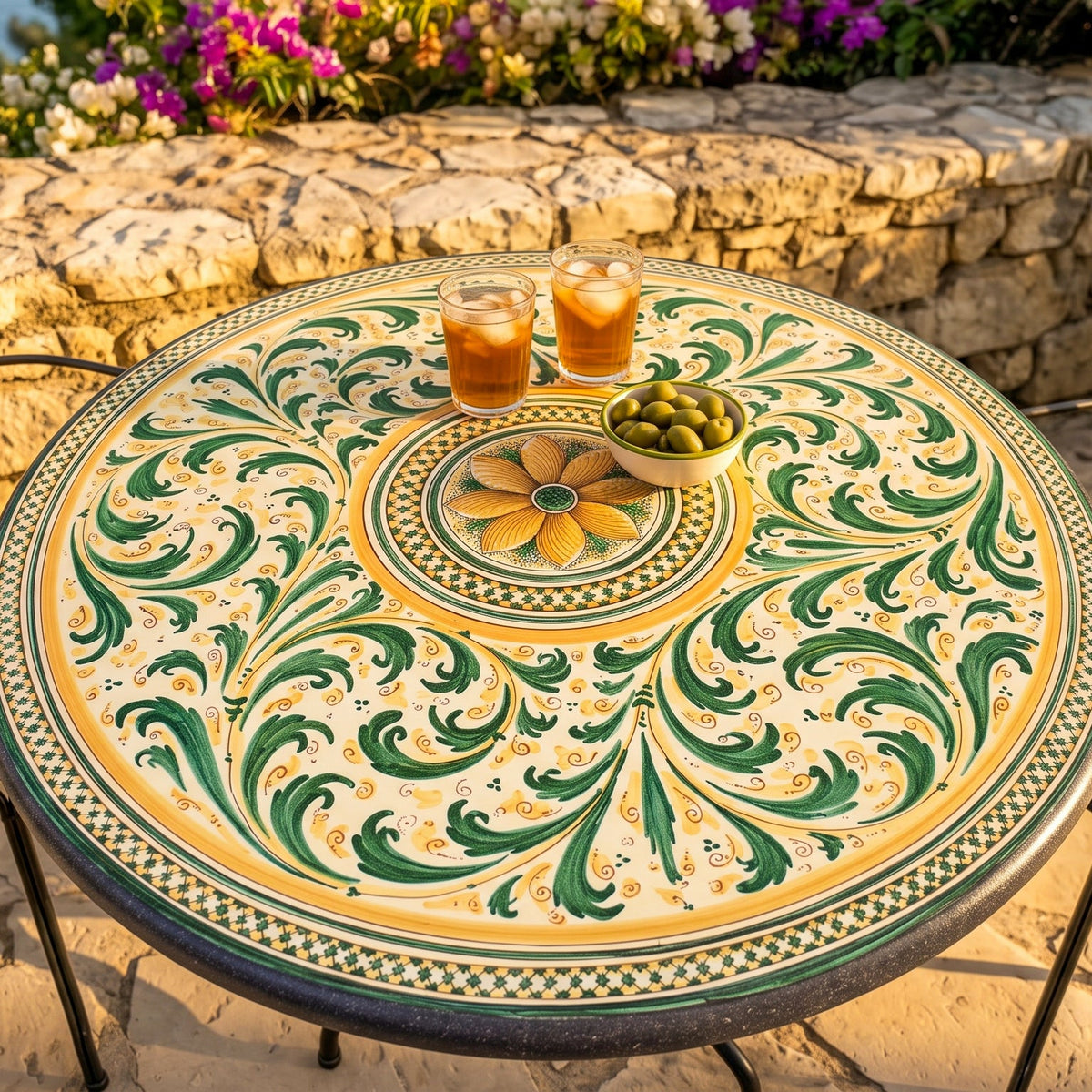 Table Ceramique de Caltagirone - Vert et Orange | Ceramique Caltagirone - artisanat sicilien