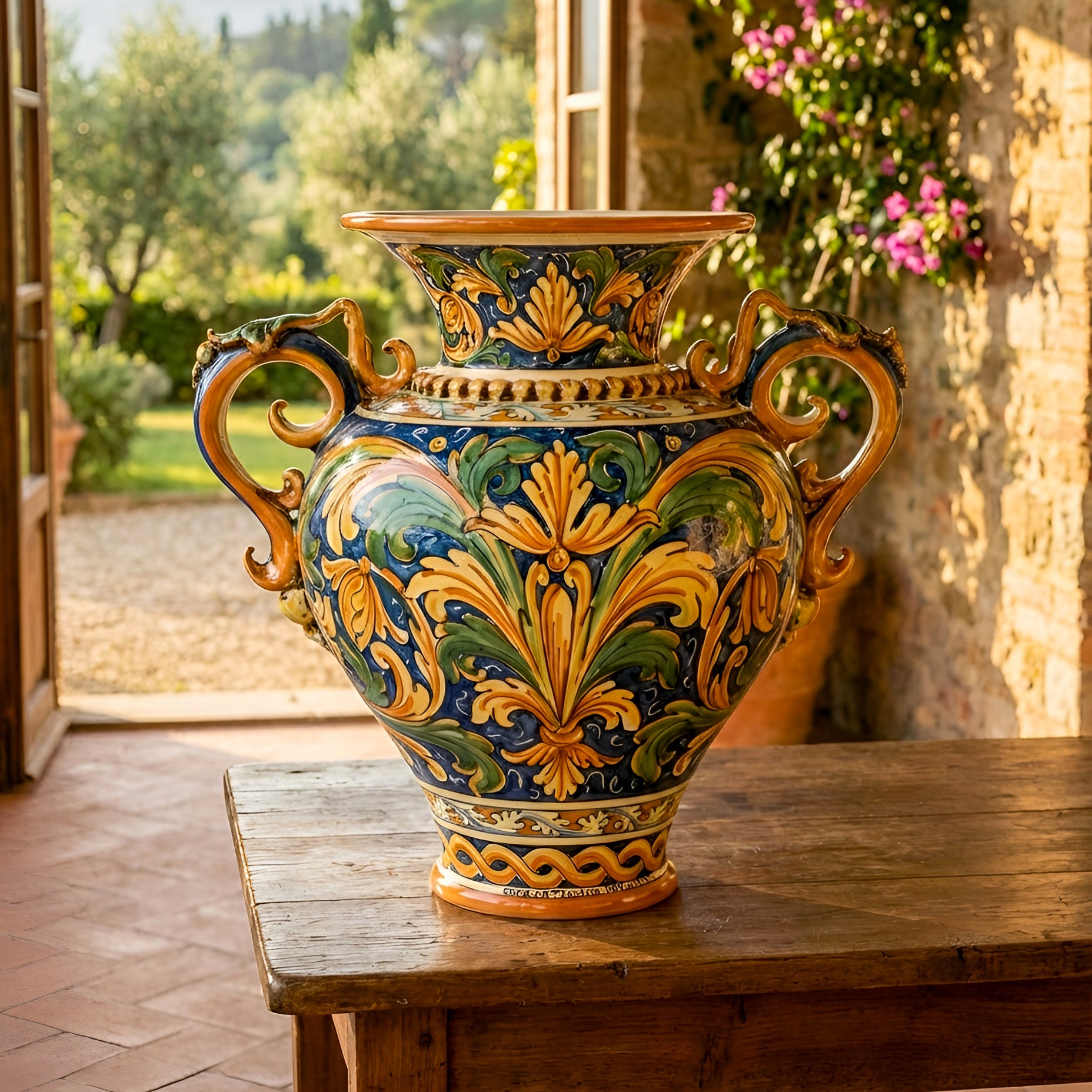 Italian Amphora Vase H 40 cm / 15.7", Calatino Ornament – Caltagirone Ceramic – Sicilian artisan tradition