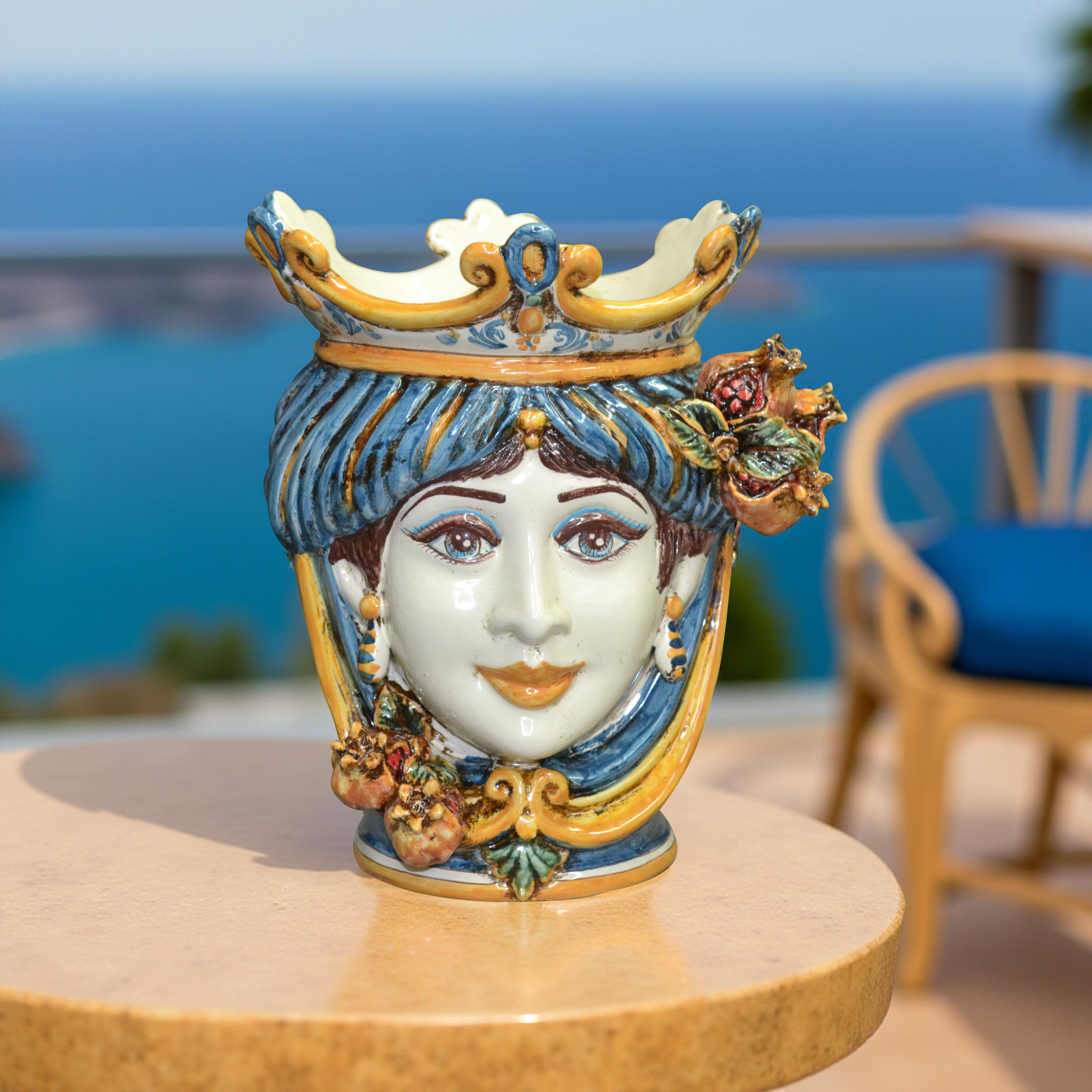 Ceramic Head with pomegranate h 25 blu/orange female