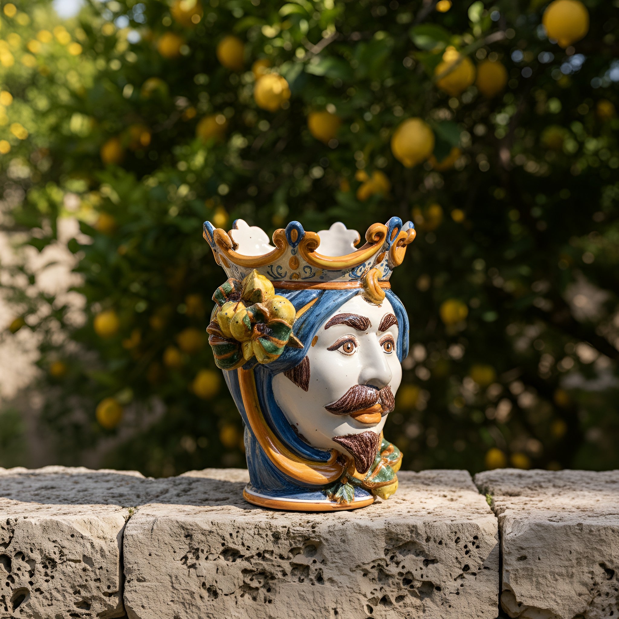 Ceramic Head with lemons h 25 blu/orange male