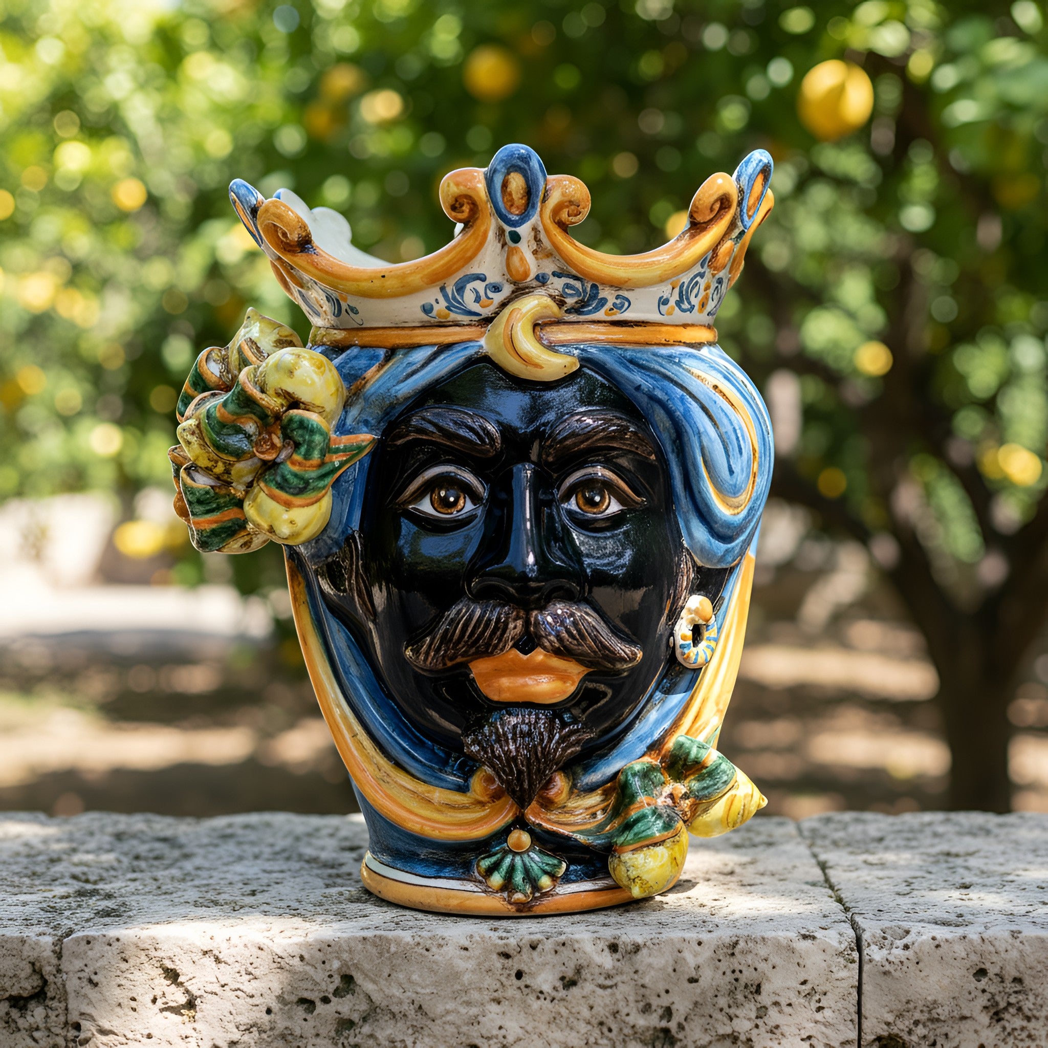 Ceramic Head with lemons h 25 blu/orange male