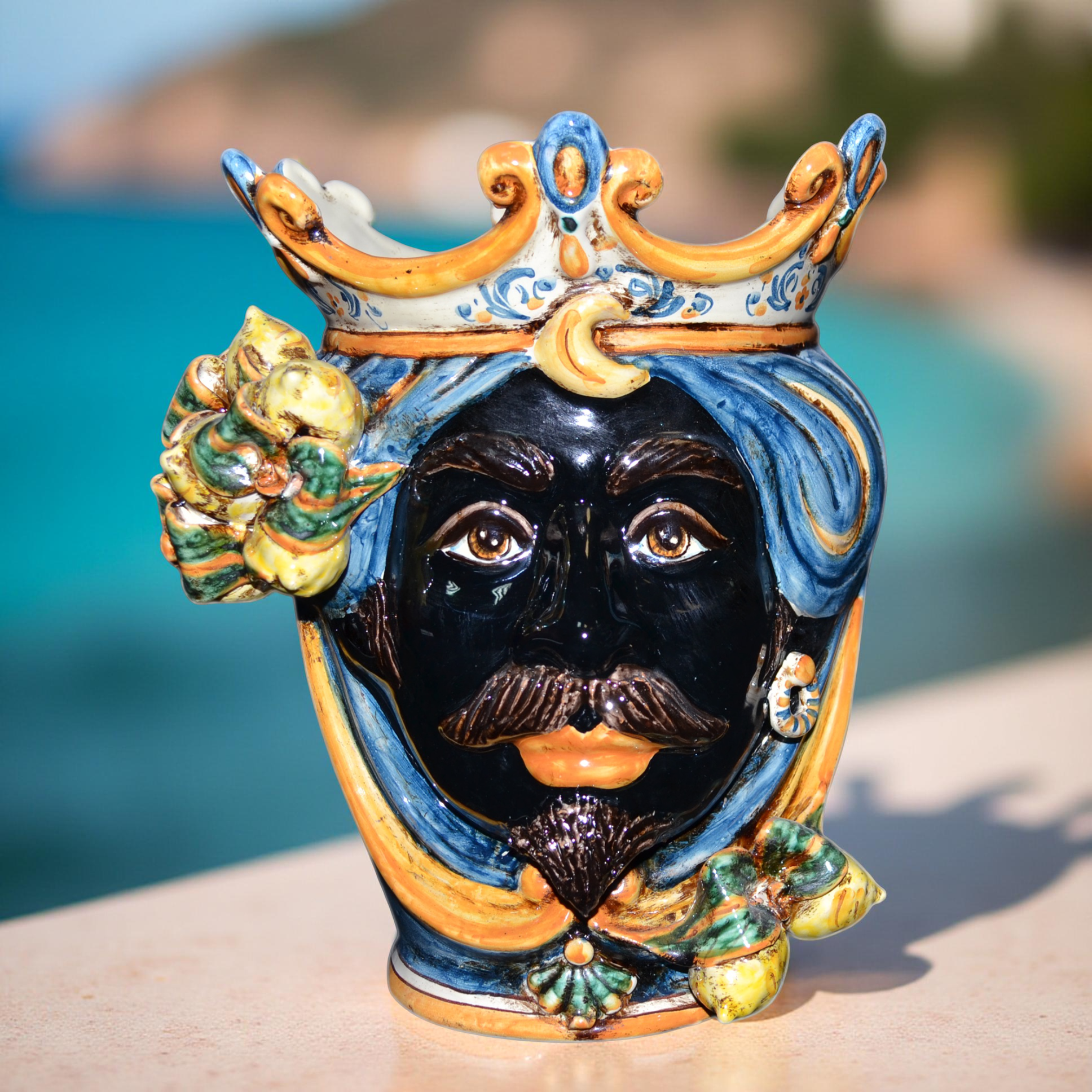 Ceramic Head with lemons h 25 blu/orange male