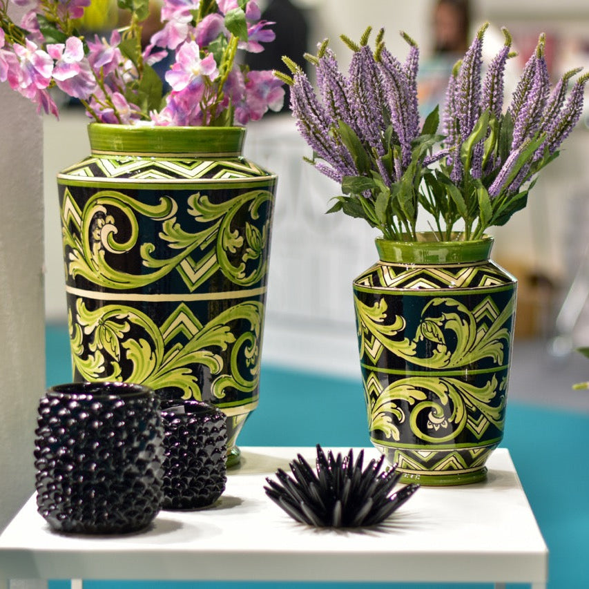 Caltagirone Ceramic Paris Line Vase Black and Green