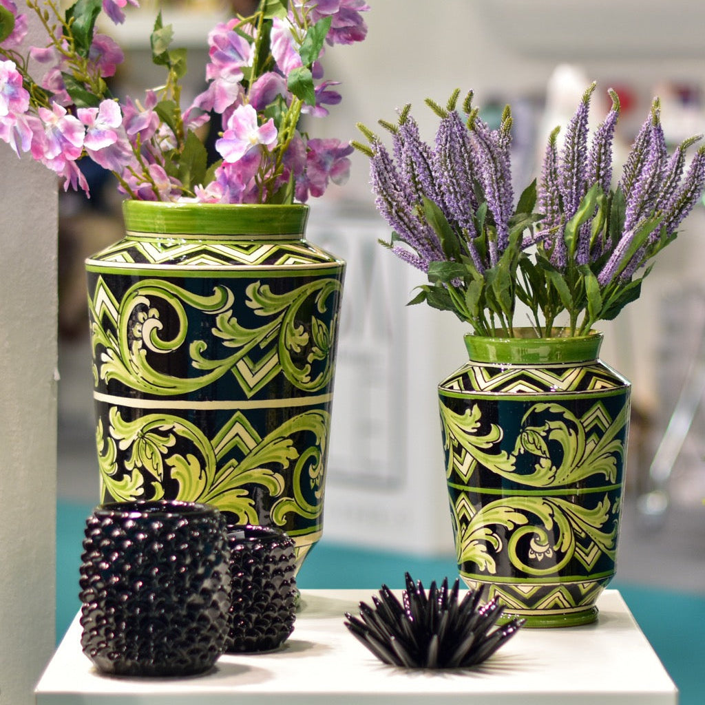 Caltagirone Ceramic Paris Line Vase Black and Green