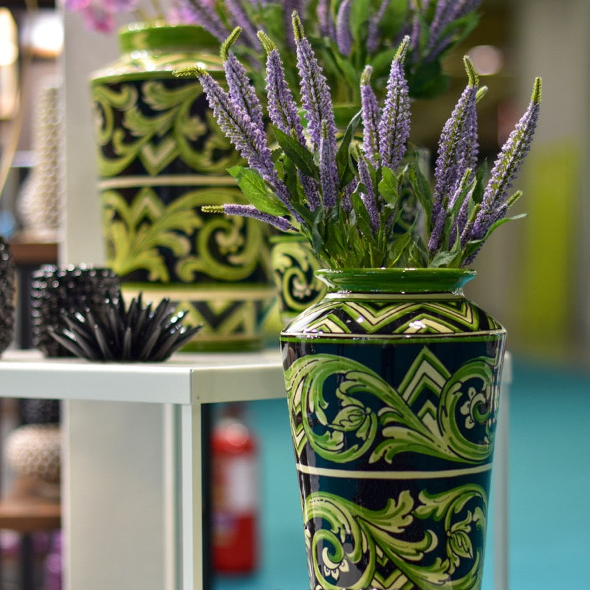 Caltagirone Ceramic Paris Line Vase Black and Green