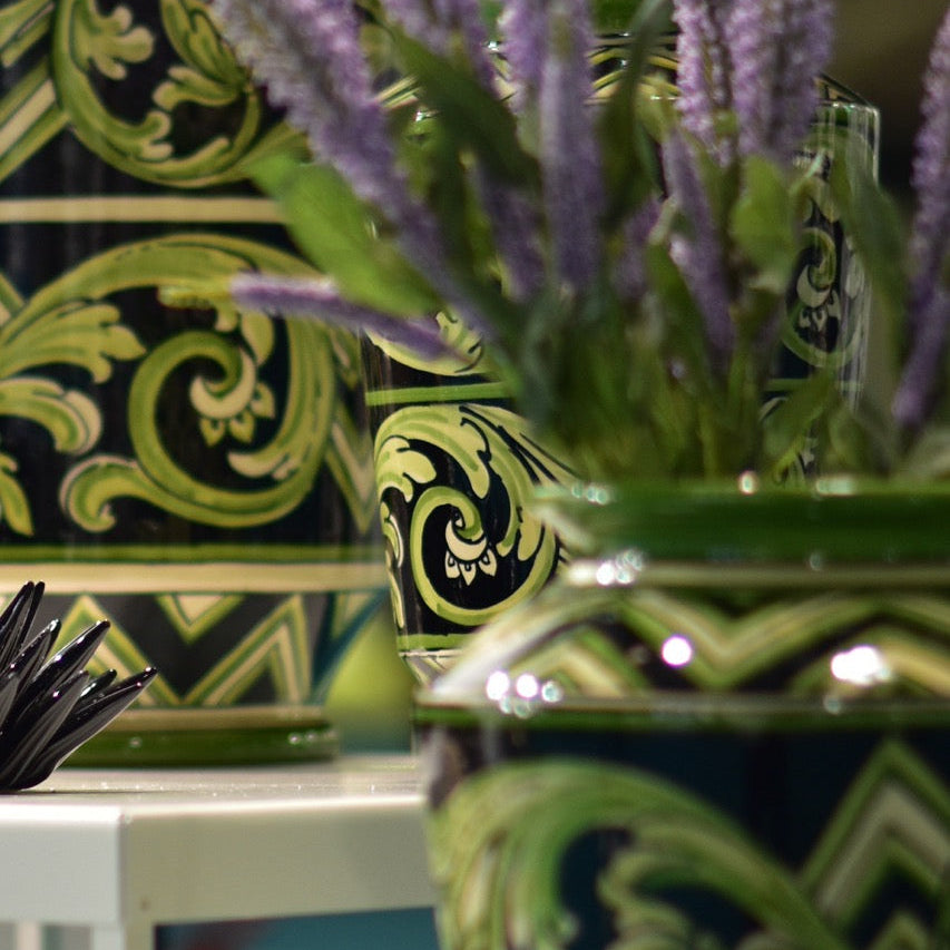 Caltagirone Ceramic Paris Line Vase Black and Green