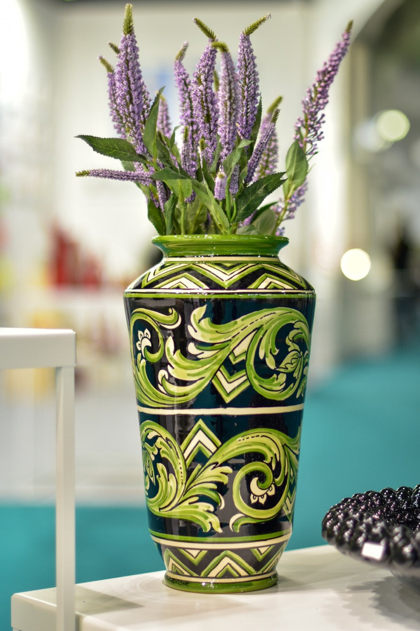 Caltagirone Ceramic Paris Line Vase Black and Green