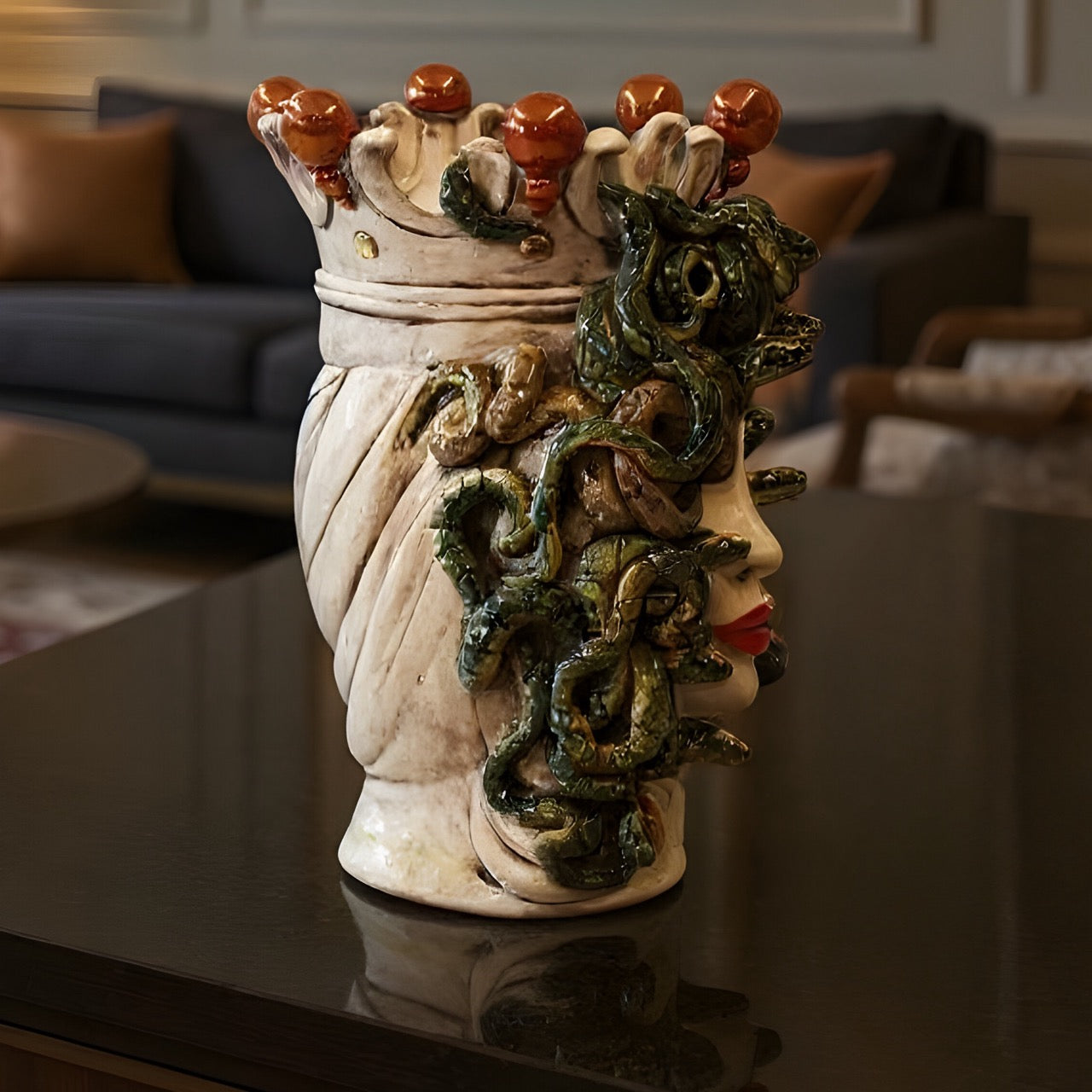 Head h 38 mother of pearl medusa antique gold lustres w/gold lips expression