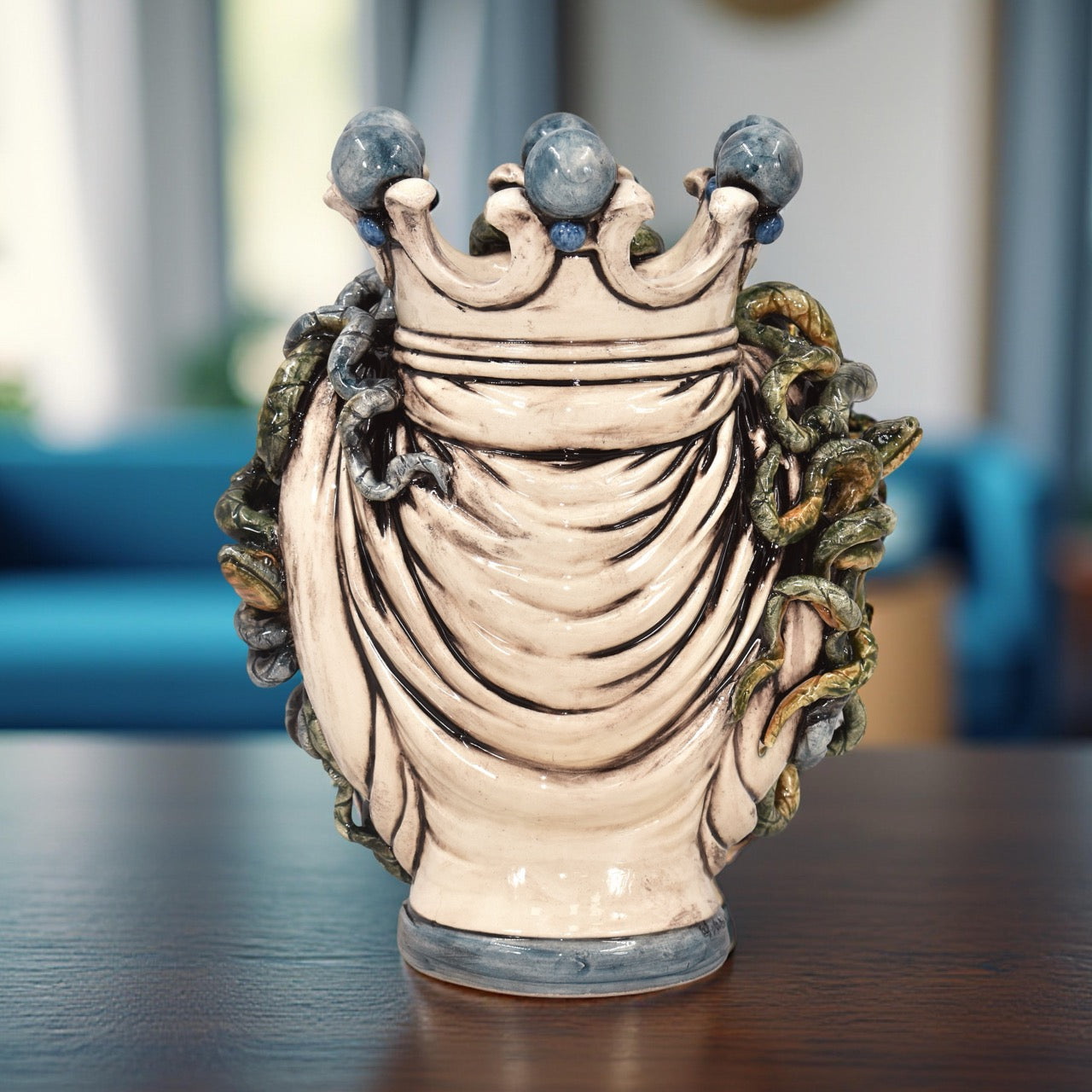 Head h 25 turban jellyfish mother of pearl colored blue beads