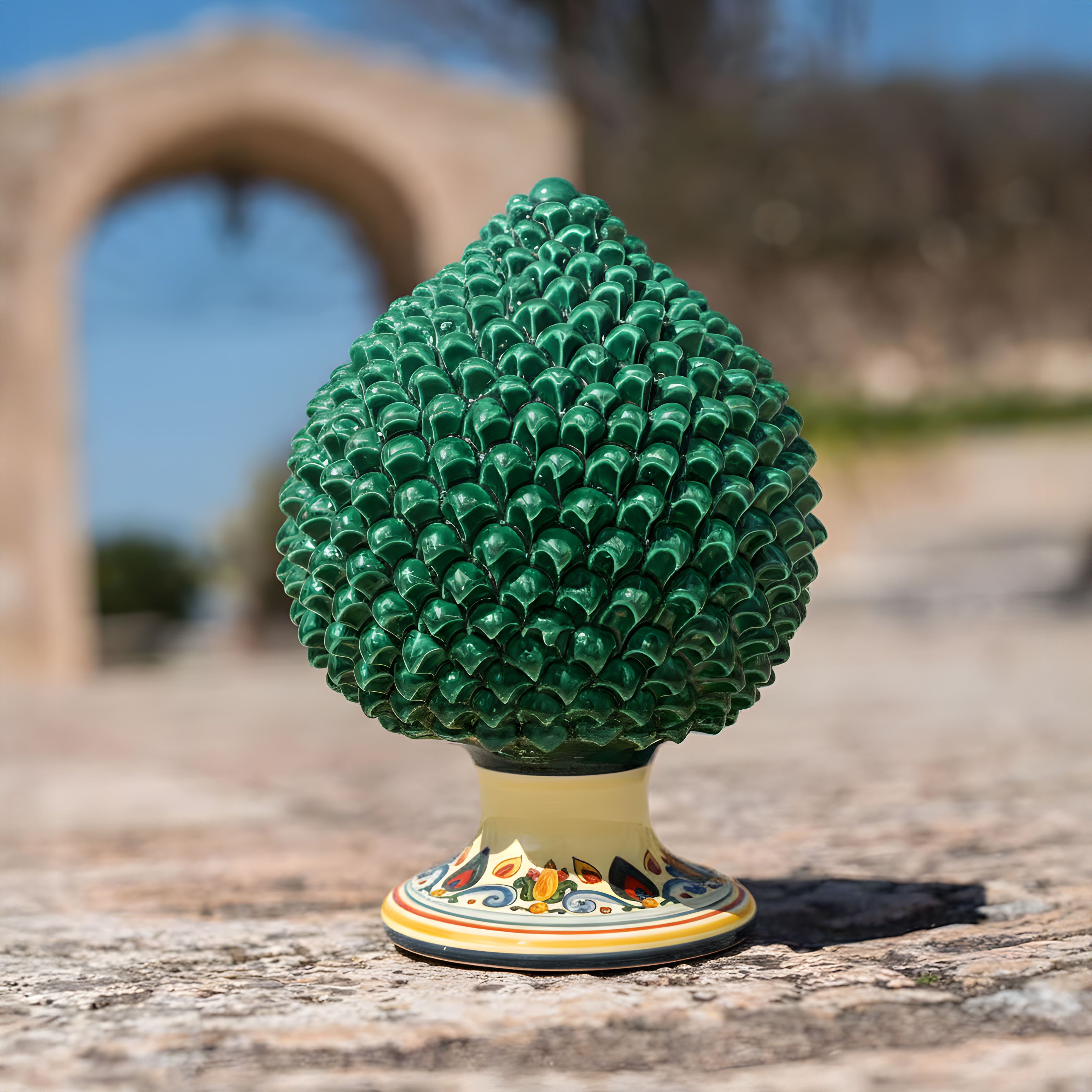 Sicilian Ceramic Pine Cone with Sicily Decoration - Handmade