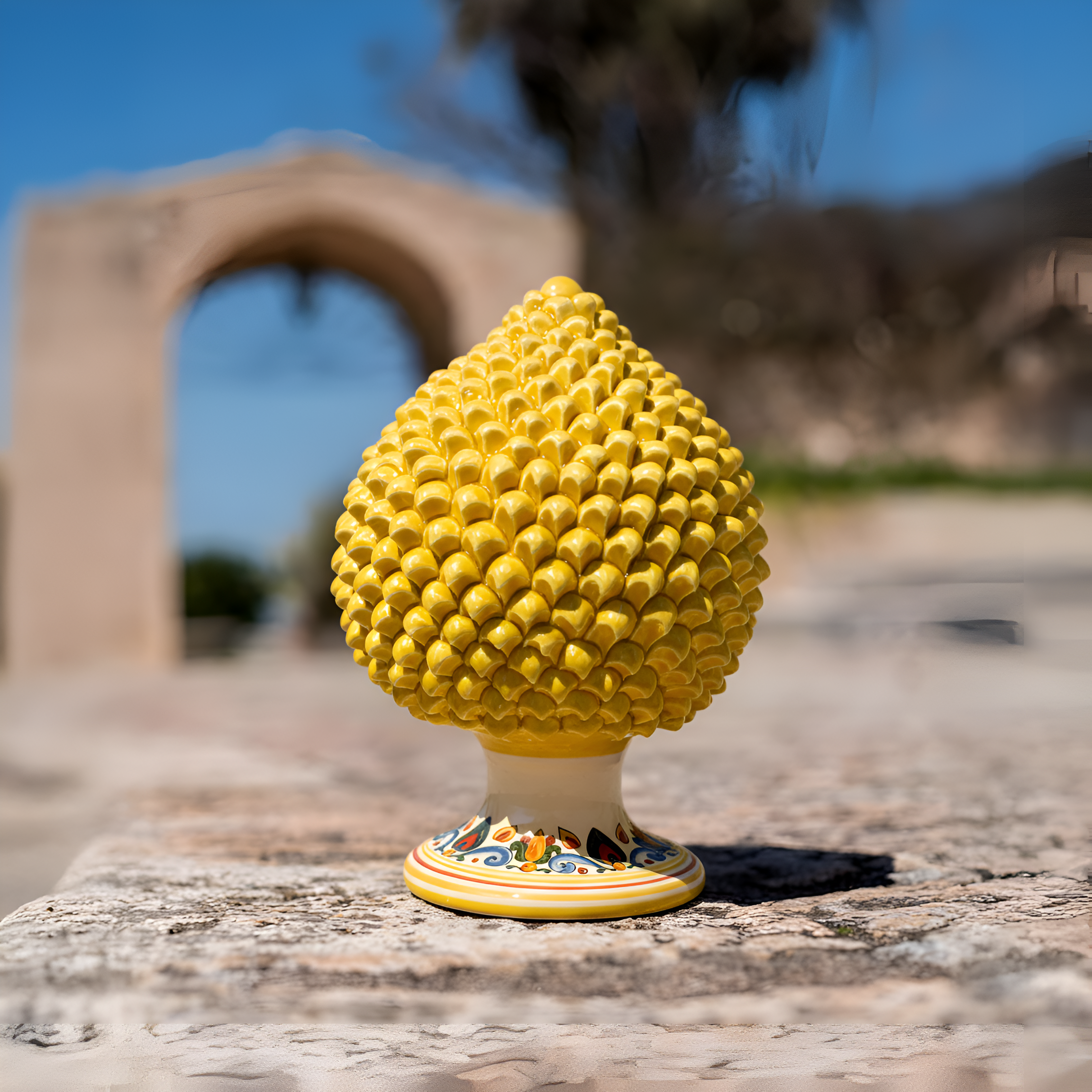 Sicilian Ceramic Pine Cone with Sicily Decoration - Handmade