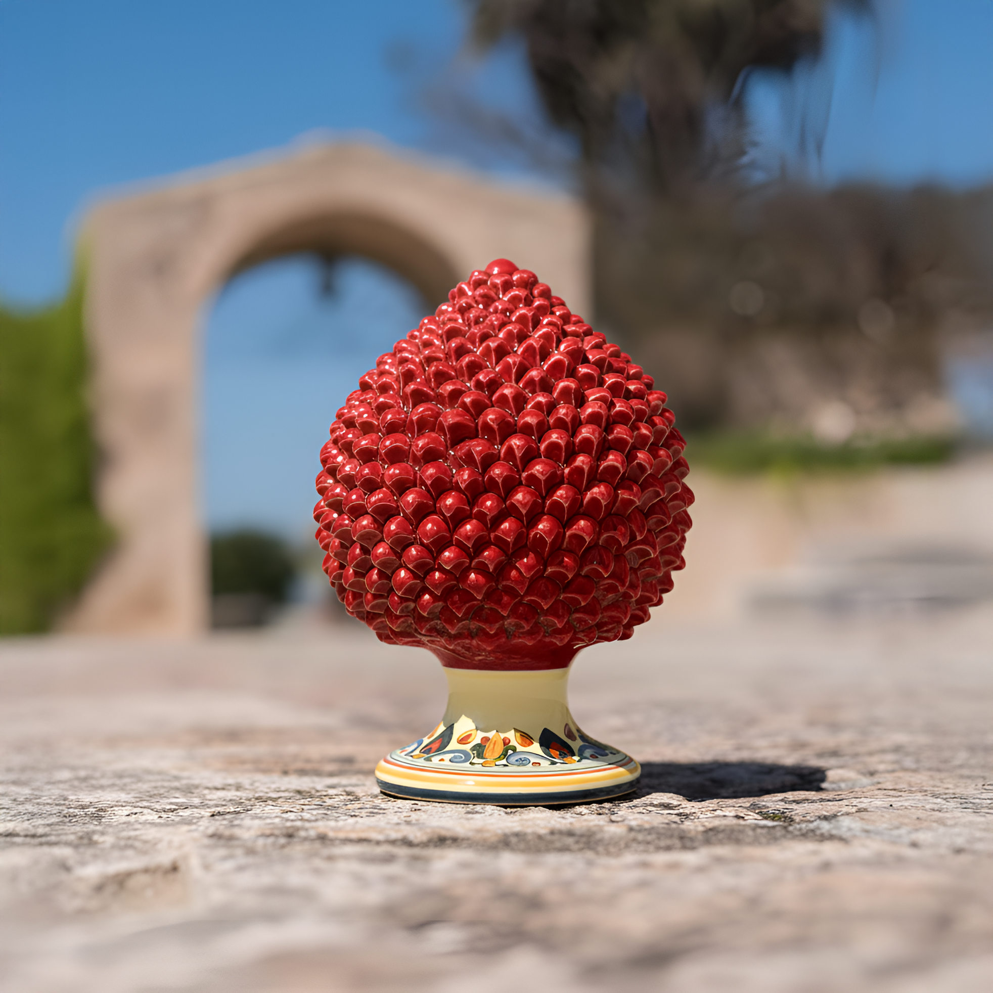 Sicilian Ceramic Pine Cone with Sicily Decoration - Handmade