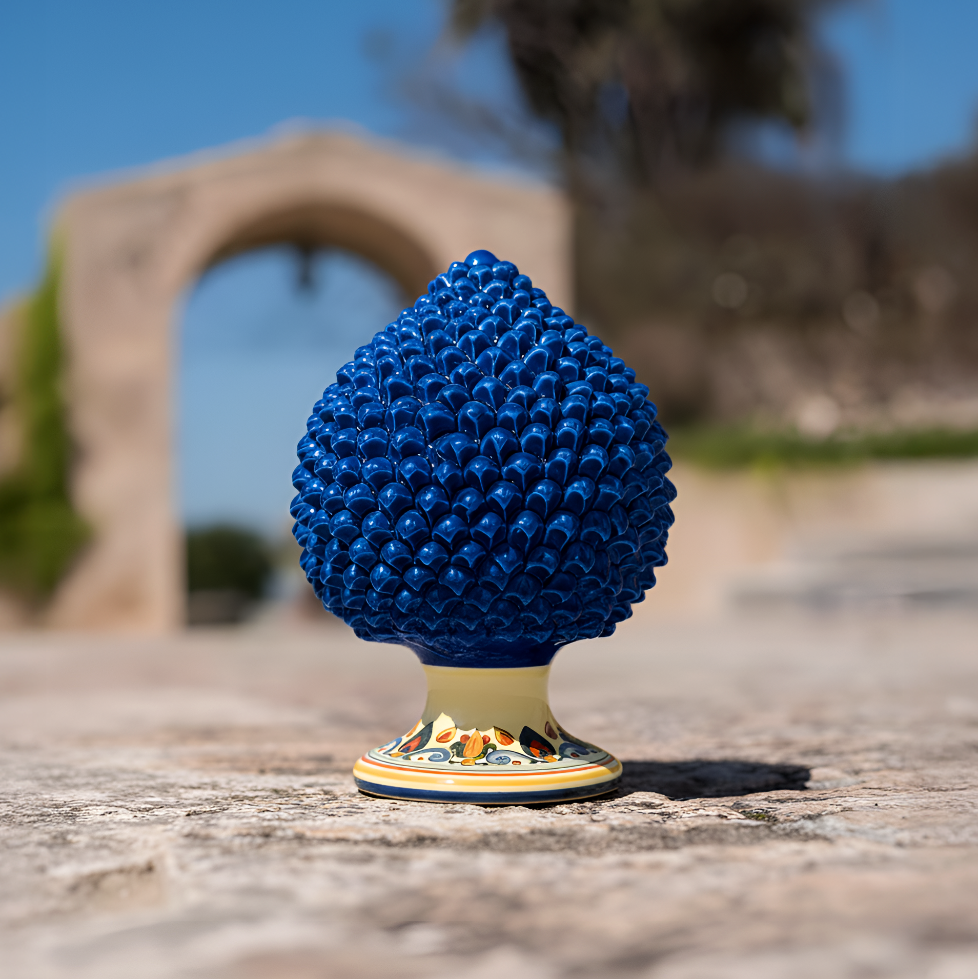 Sicilian Ceramic Pine Cone with Sicily Decoration - Handmade