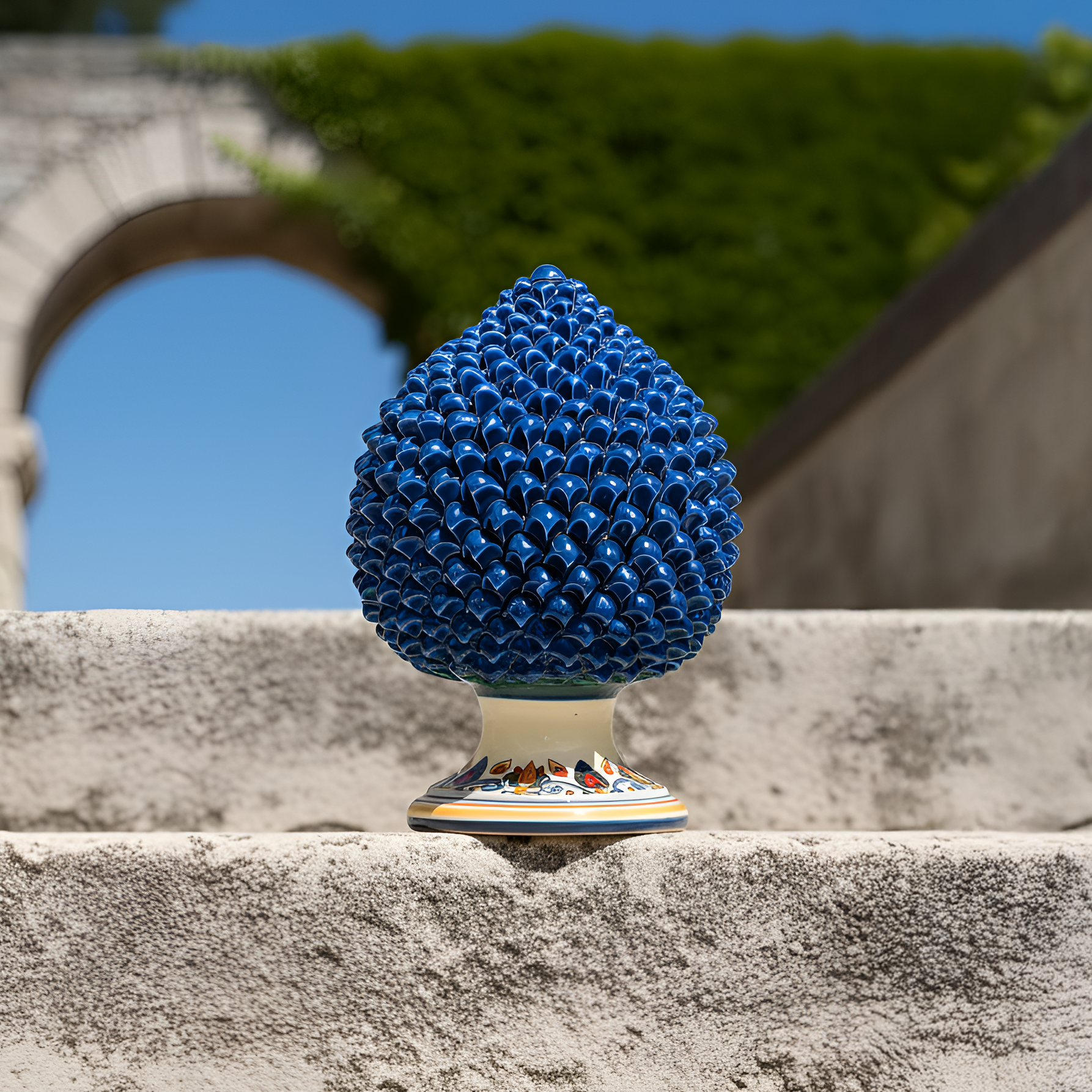 Sicilian Ceramic Pine Cone with Sicily Decoration - Handmade