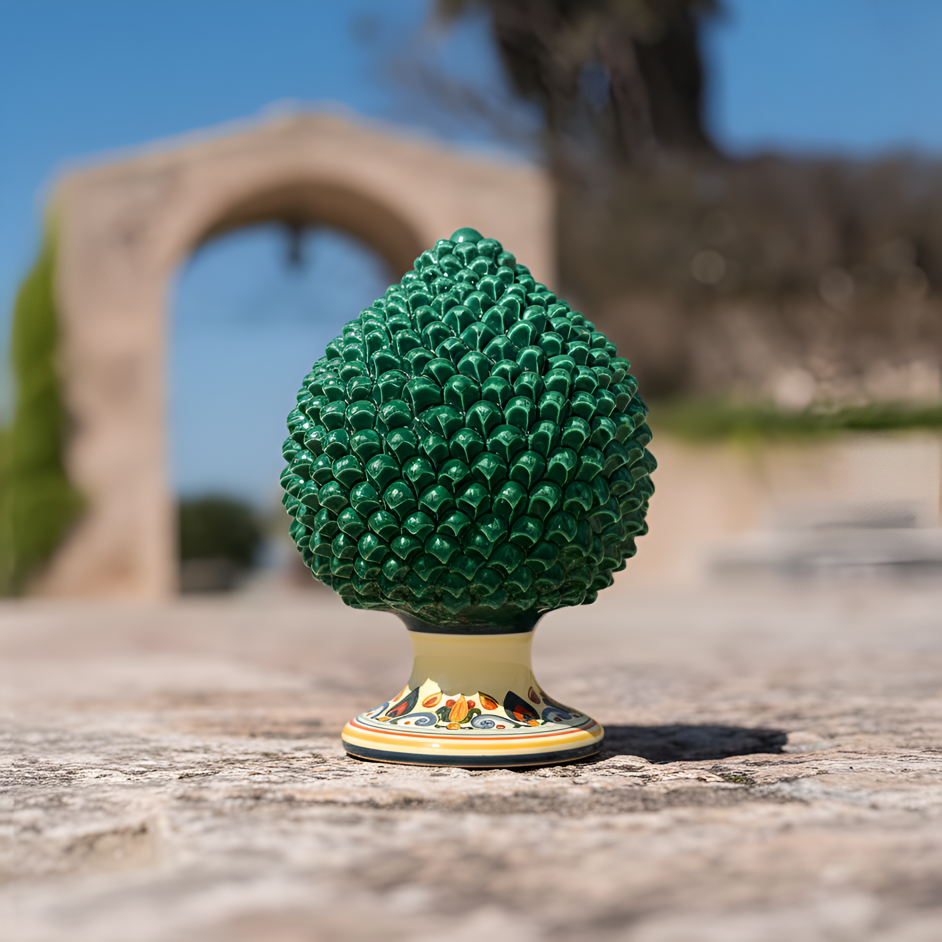 Sicilian Ceramic Pine Cone with Sicily Decoration - Handmade