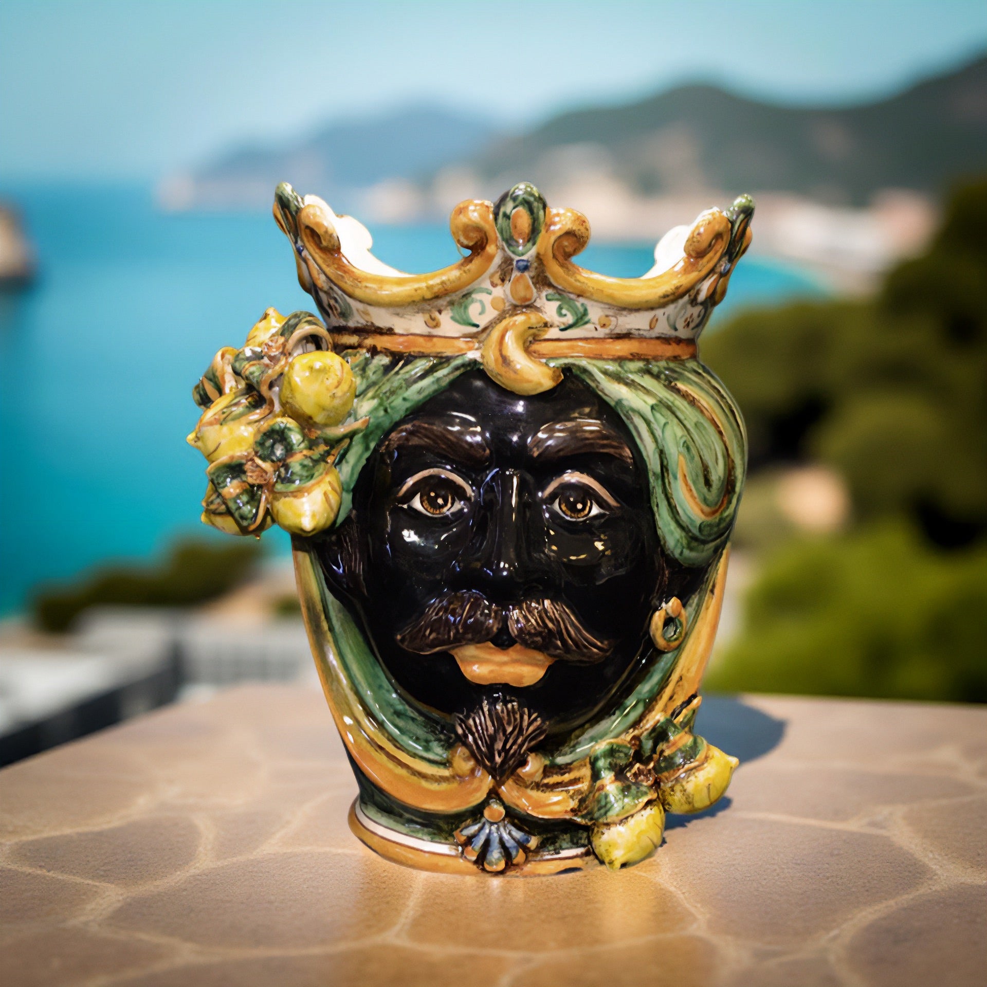 Ceramic Head with lemons h 25 green/orange male