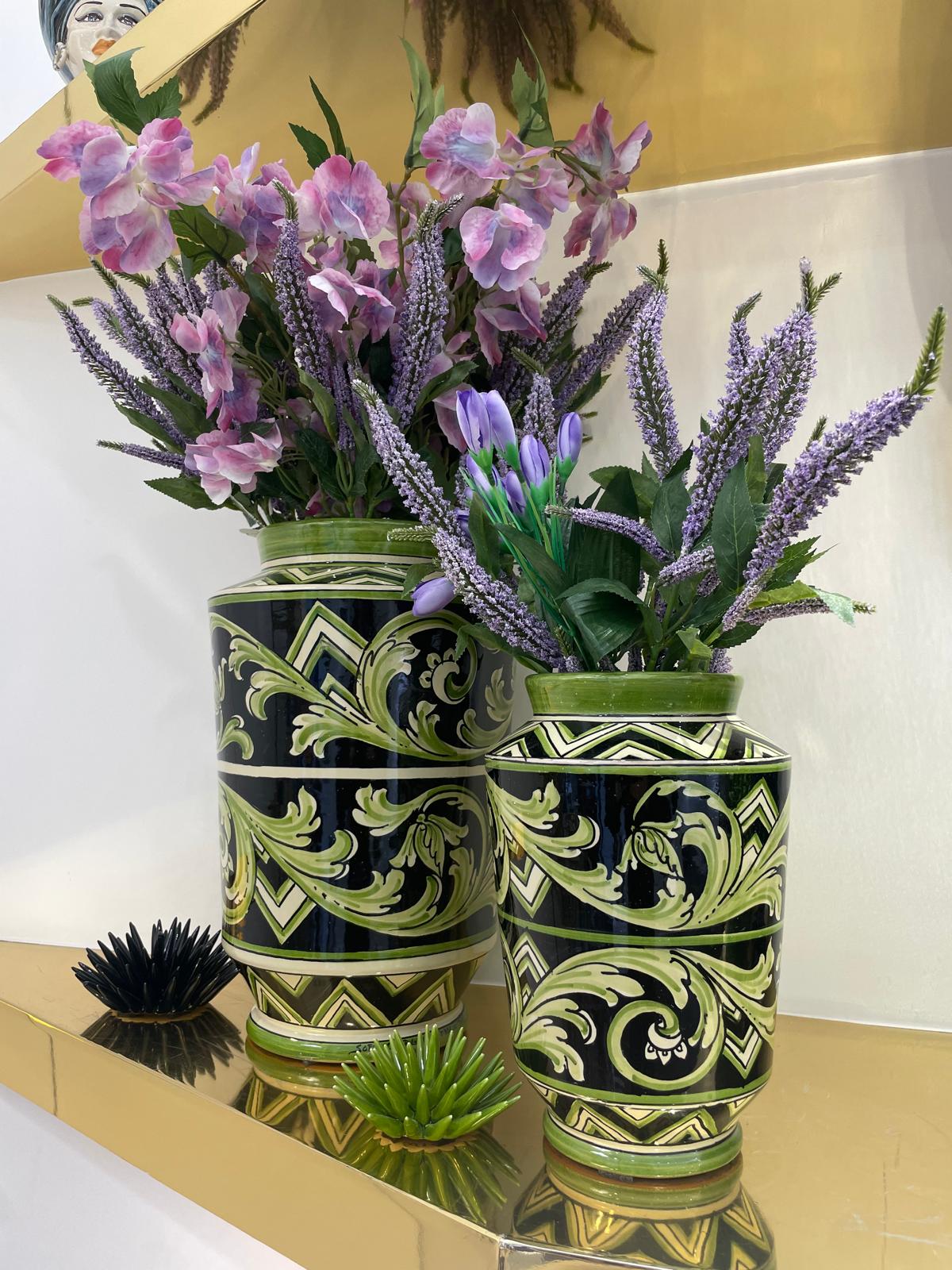 Caltagirone Ceramic Paris Line Vase Black and Green