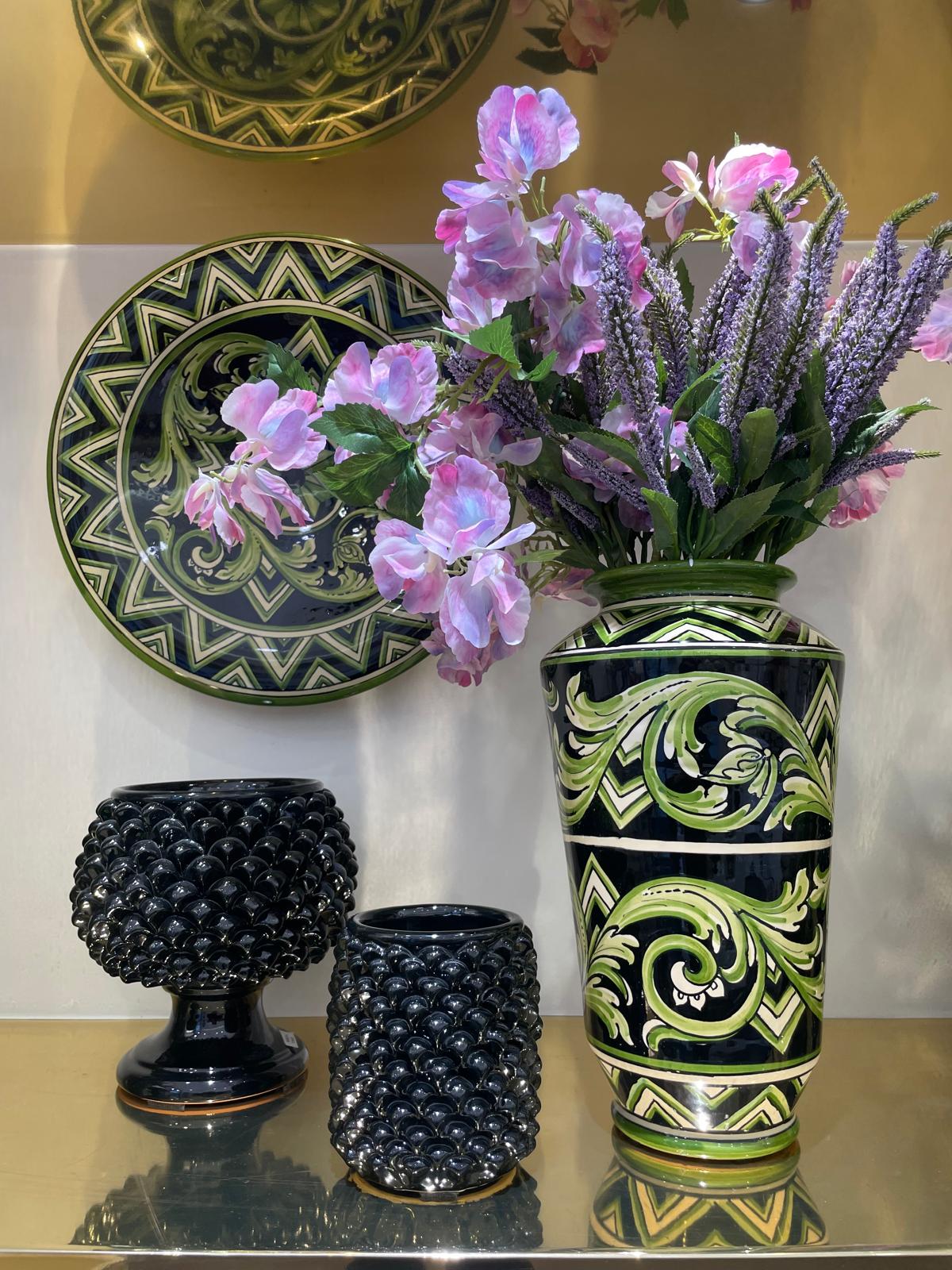 Caltagirone Ceramic Paris Line Vase Black and Green