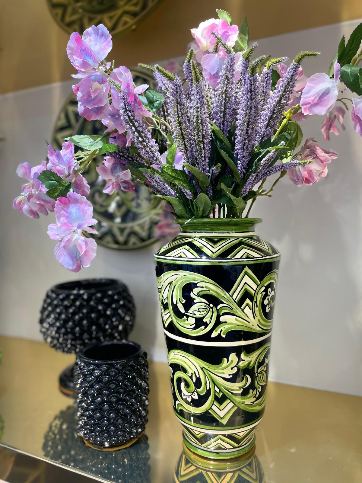 Caltagirone Ceramic Paris Line Vase Black and Green