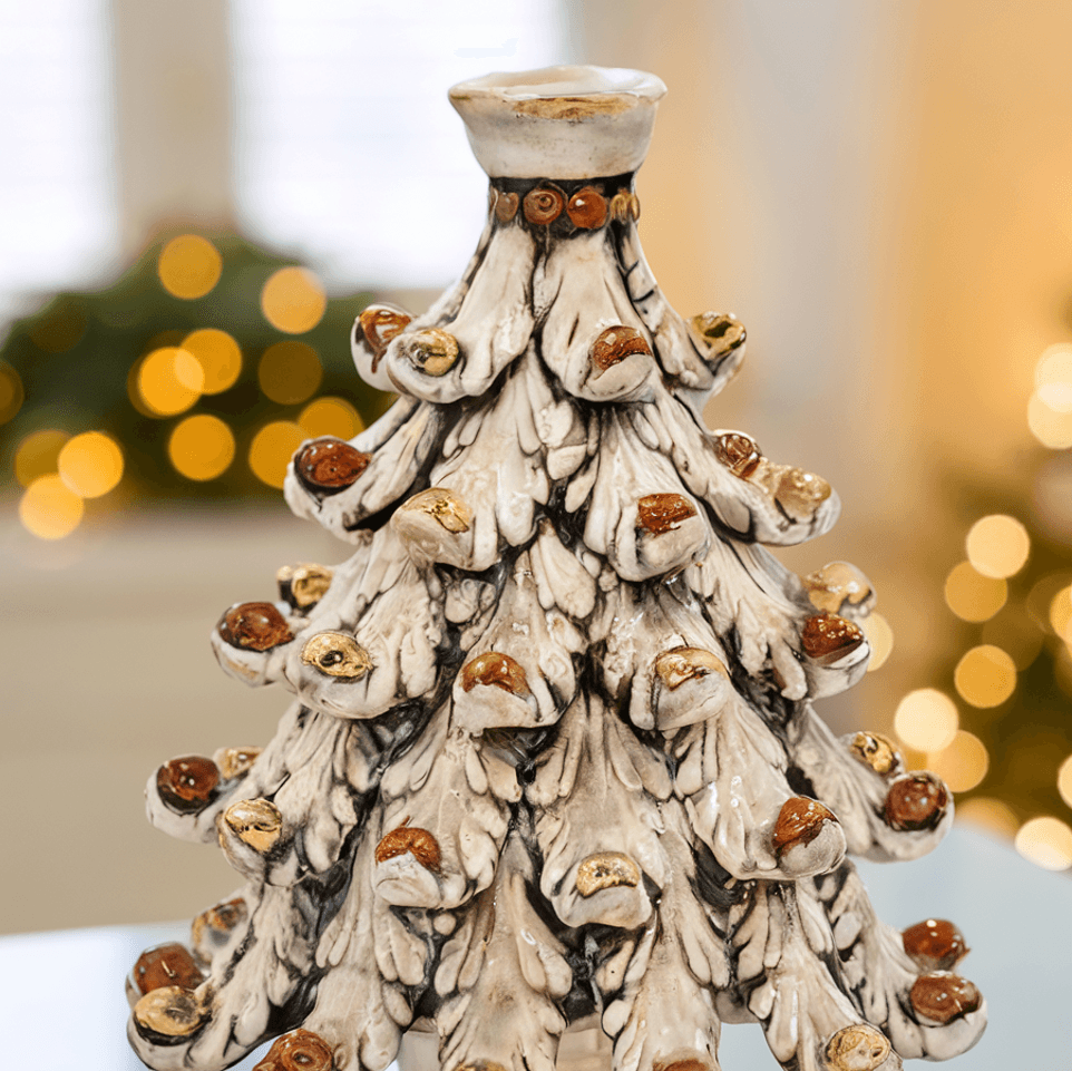 Albero di Natale a Portacandele Madreperla Oro e Lustri - Ceramiche di Caltagirone Sofia