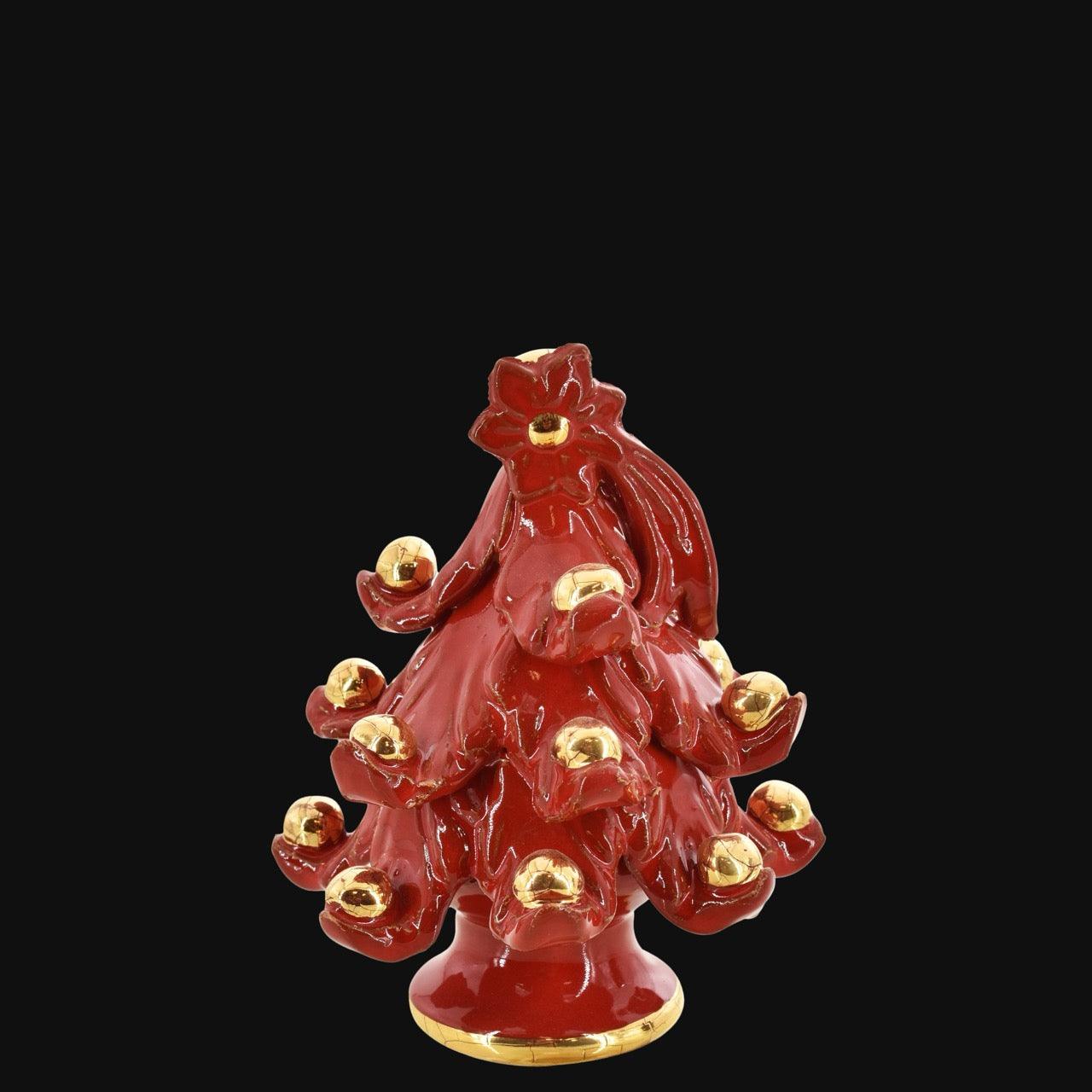 Albero di natale Moderno in colorazione Rosso Fuoco con applicazioni in oro - Ceramiche di Caltagirone Sofia