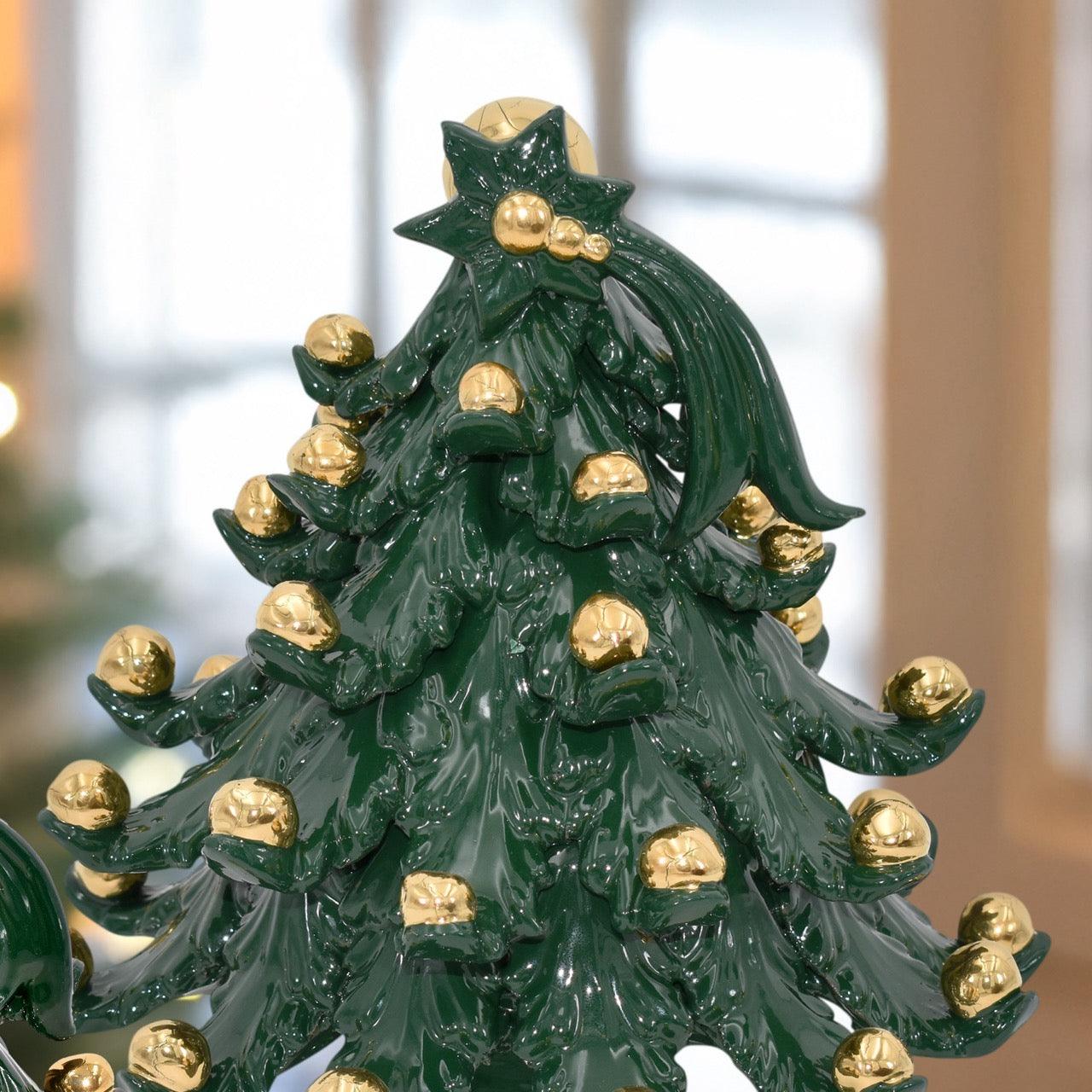 Albero di natale Moderno in colorazione Verde con applicazioni in oro - Ceramiche di Caltagirone Sofia