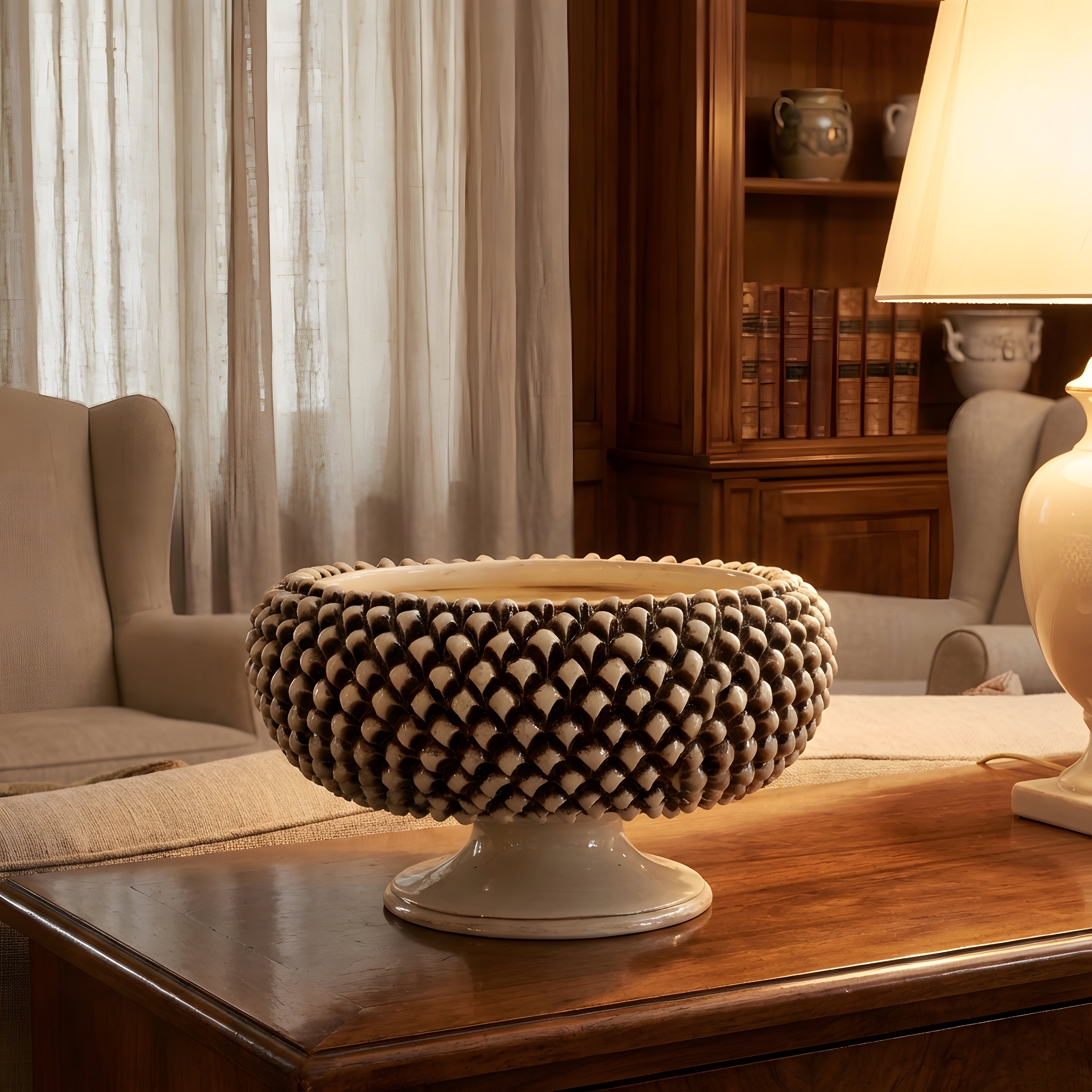 Alzata a Pigna d. 25/33 cm Madreperla Antichizzato in ceramica di Caltagirone - Ceramiche di Caltagirone Sofia