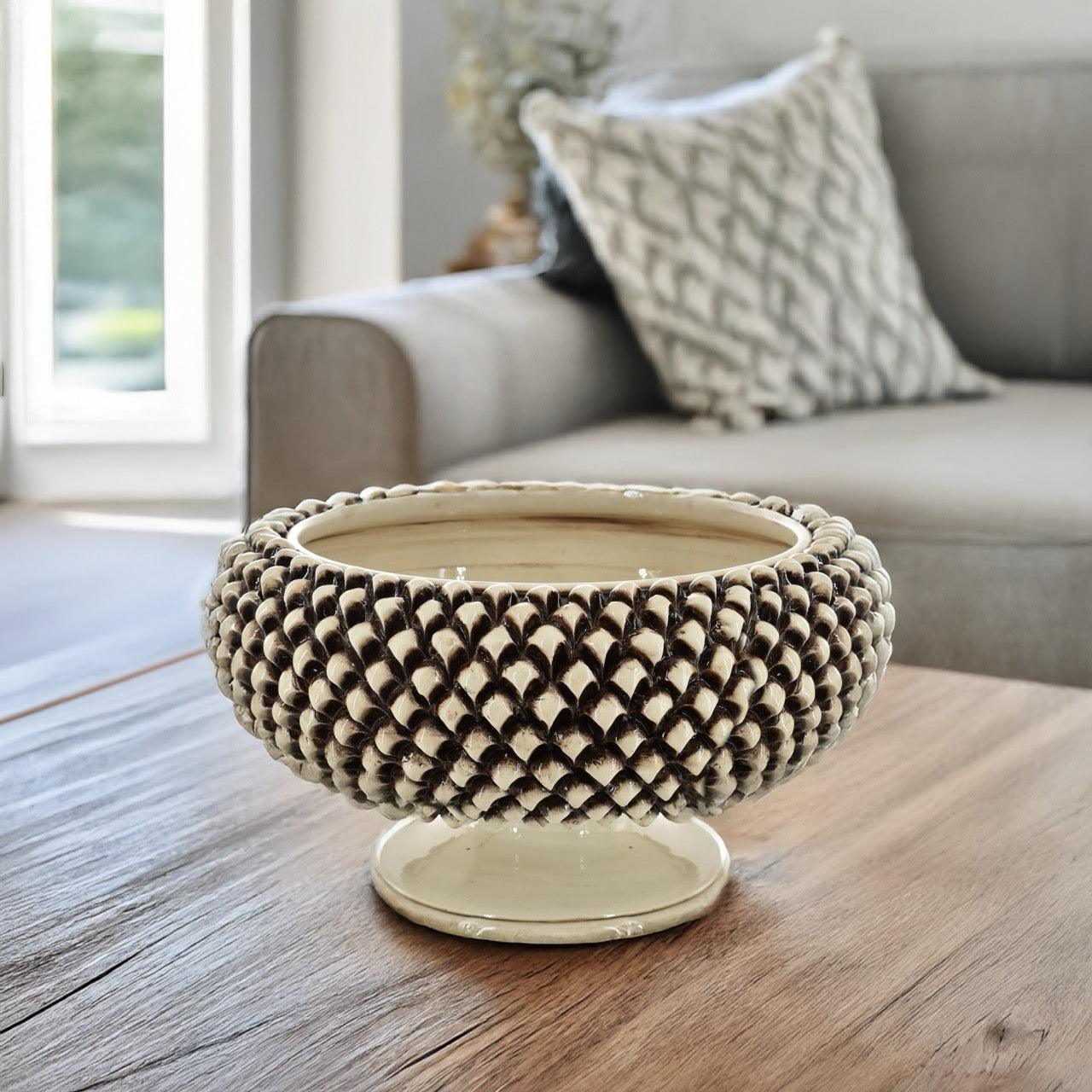 Alzata a Pigna d. 25/33 cm Madreperla Antichizzato in ceramica di Caltagirone - Ceramiche di Caltagirone Sofia