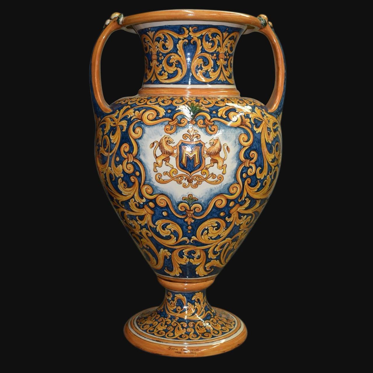 Anfora h 90 c/stemma nobiliare ornato fondo blu in serie limitata - Ceramiche di Caltagirone Sofia