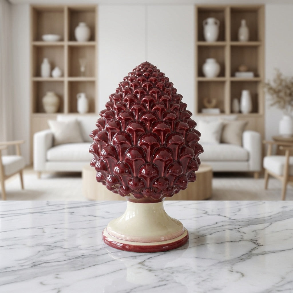 Caltagirone handmade pinecone modeled by hand height 15/35 in integral bordeaux