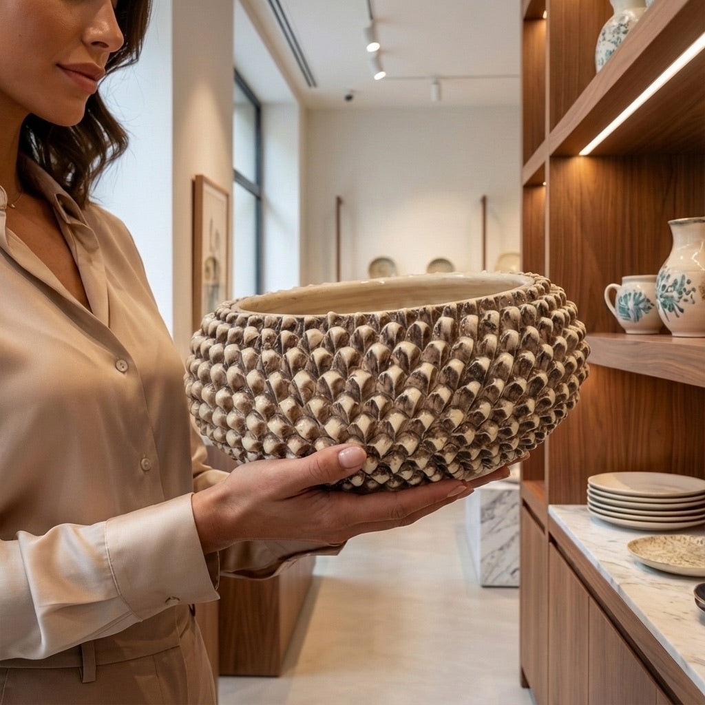 Centrotavola a Pigna di Caltagirone modellata a mano Madreperla Antichizzato