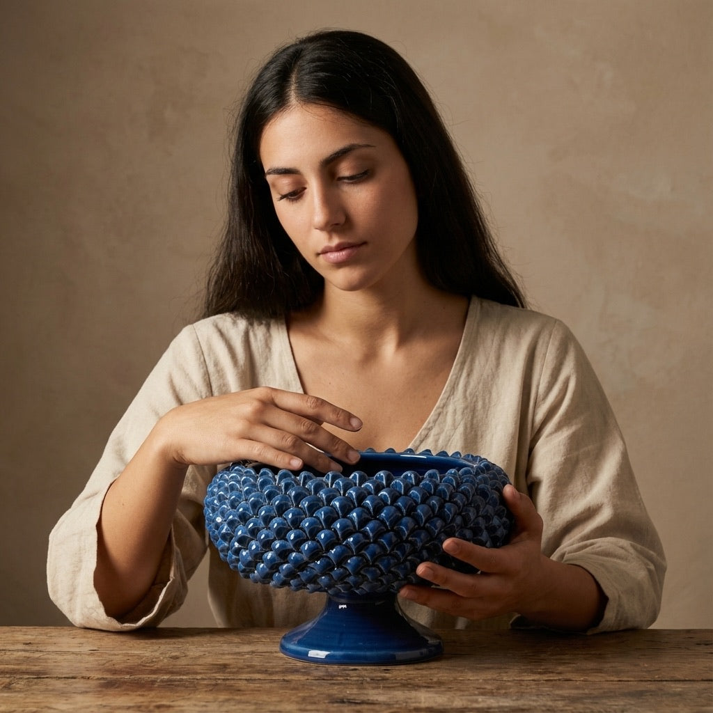 Pinecone stand of Caltagirone modeled by hand - Sicilian modern ceramic