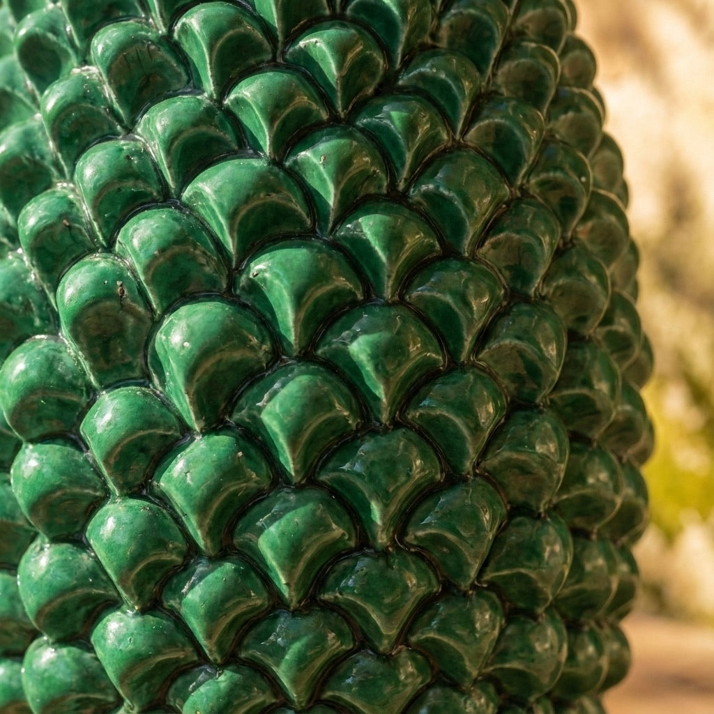 Vaso pigna di Caltagirone verde smeraldo modellata a mano