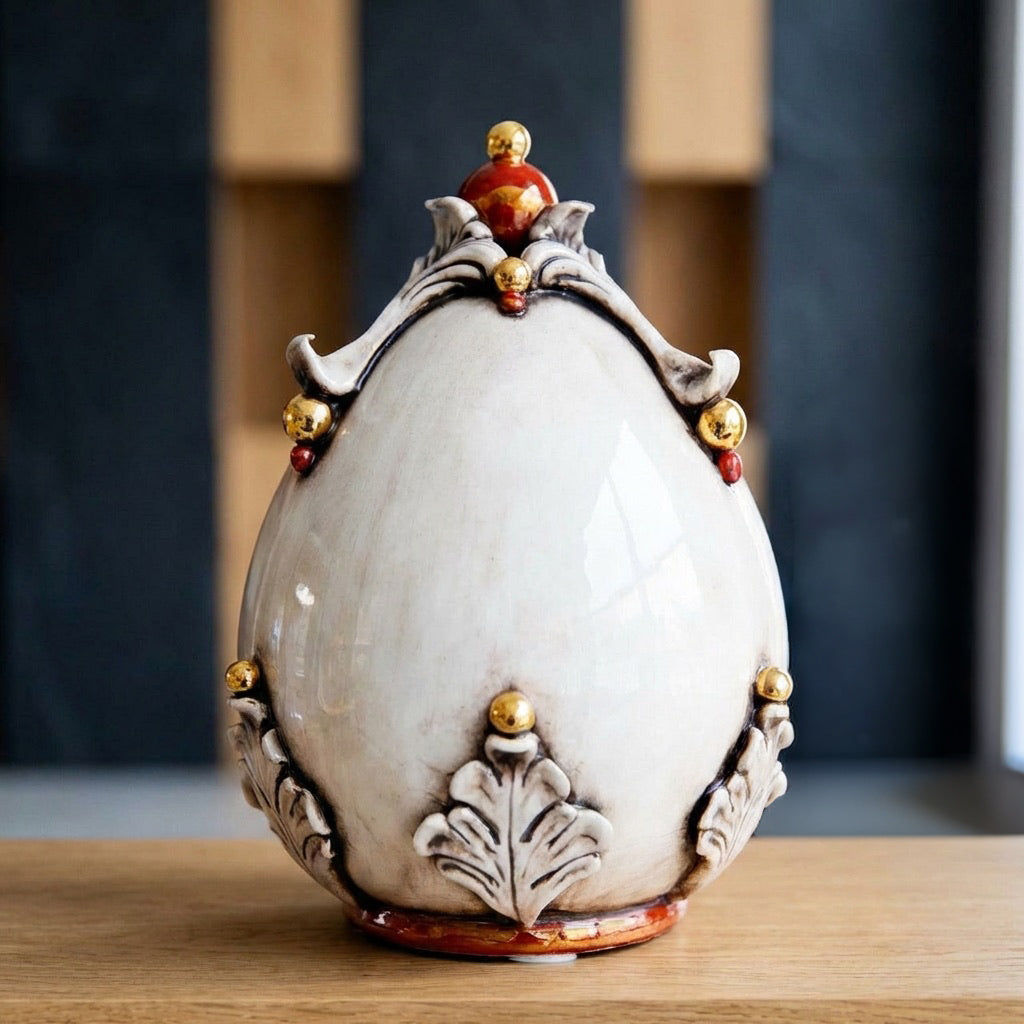 Ceramic egg h 22 Mother of Pearl Gold and Lusters - Caltagirone Ceramics