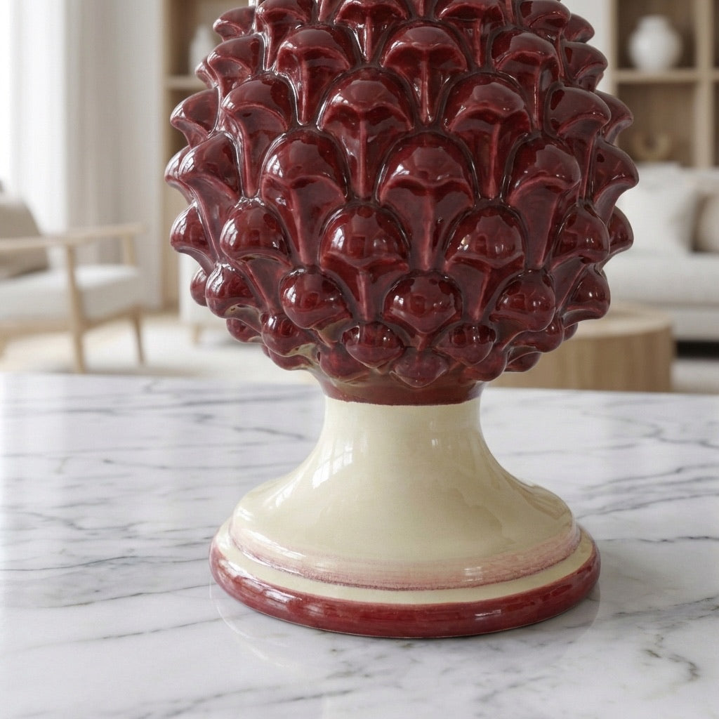 Caltagirone handmade pinecone modeled by hand height 15/35 in integral bordeaux