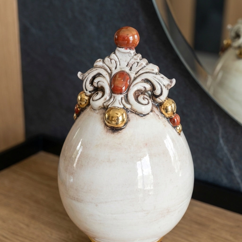 Ceramic egg h 18 Mother of Pearl Gold and Lusters - Caltagirone Ceramics