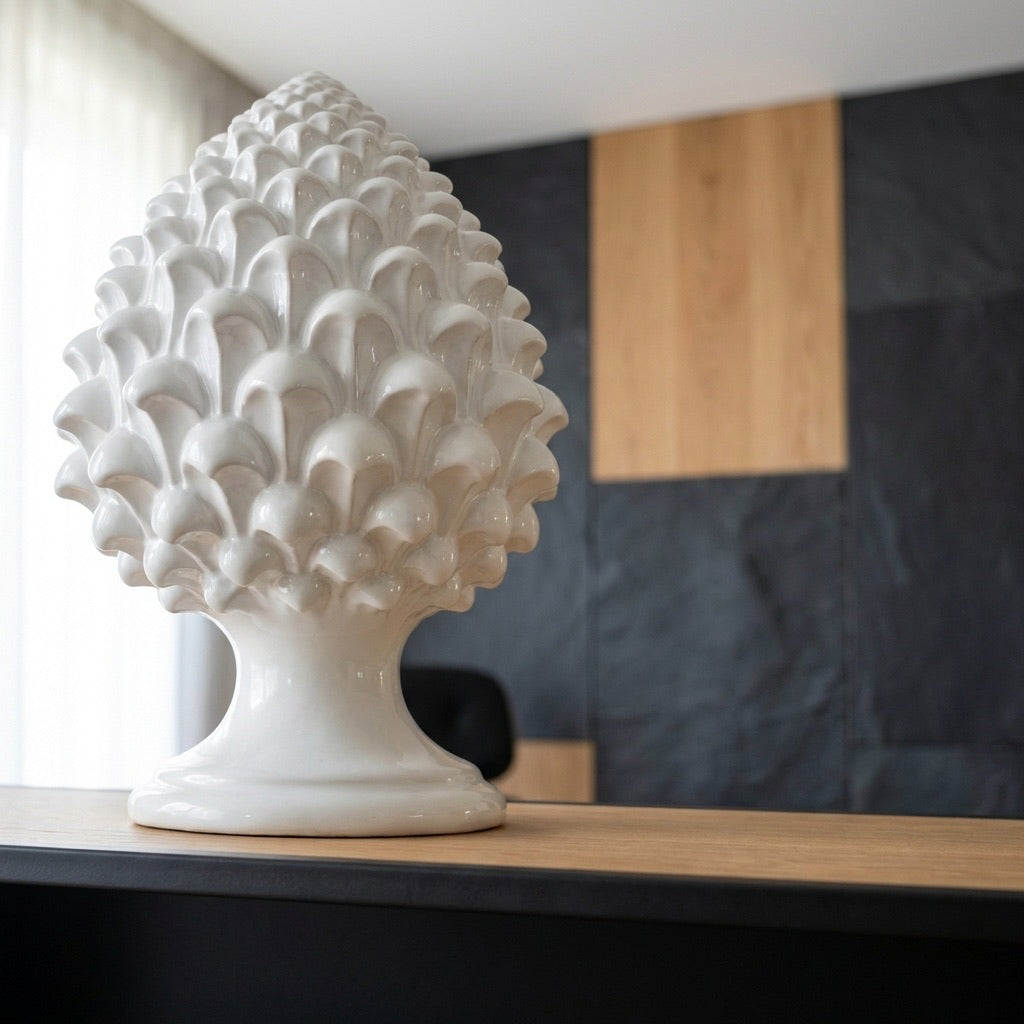 Caltagirone handmade pinecone modeled by hand height 15/35 Ivory Line